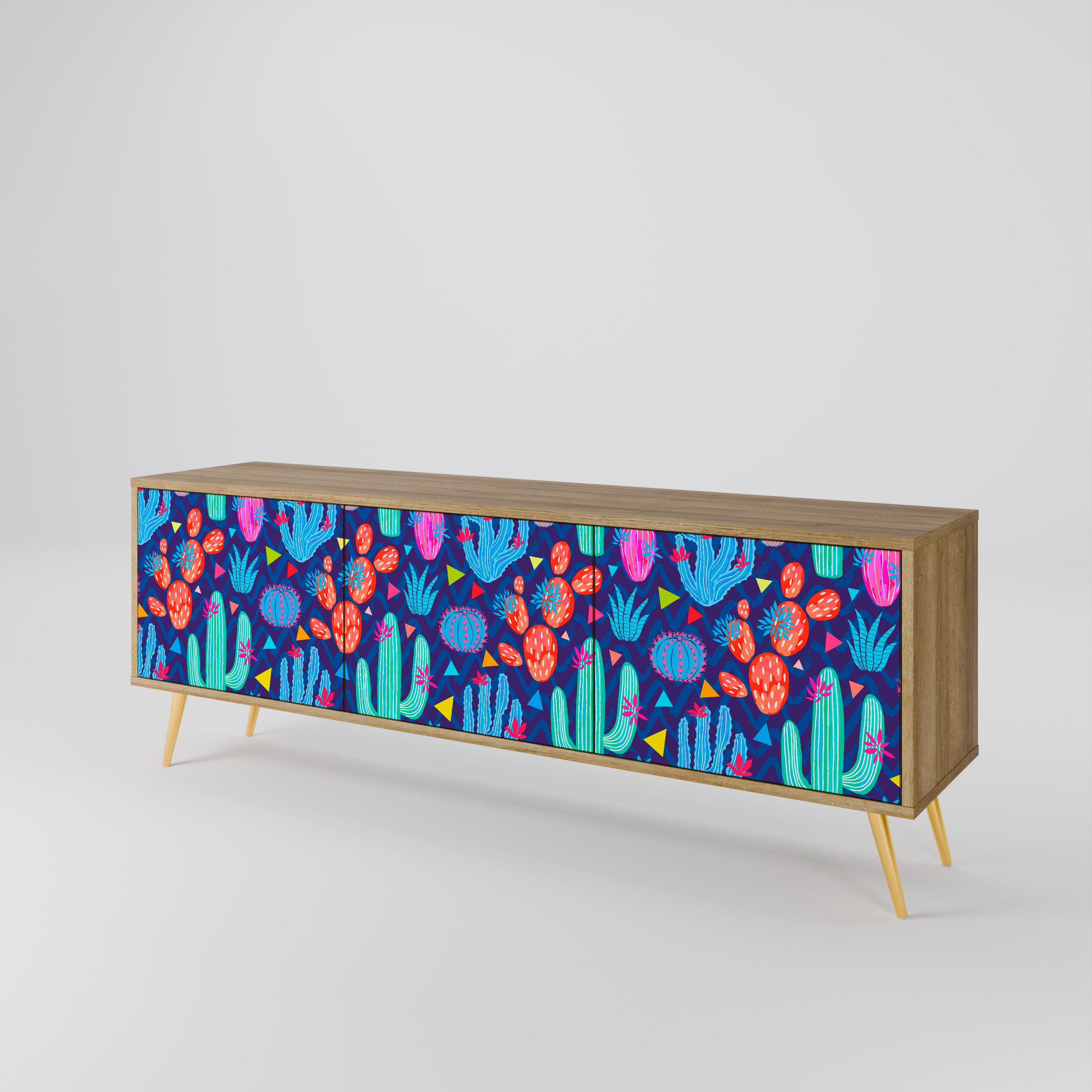 Mueble de TV de 3 puertas CACTUS VIBES con efecto roble