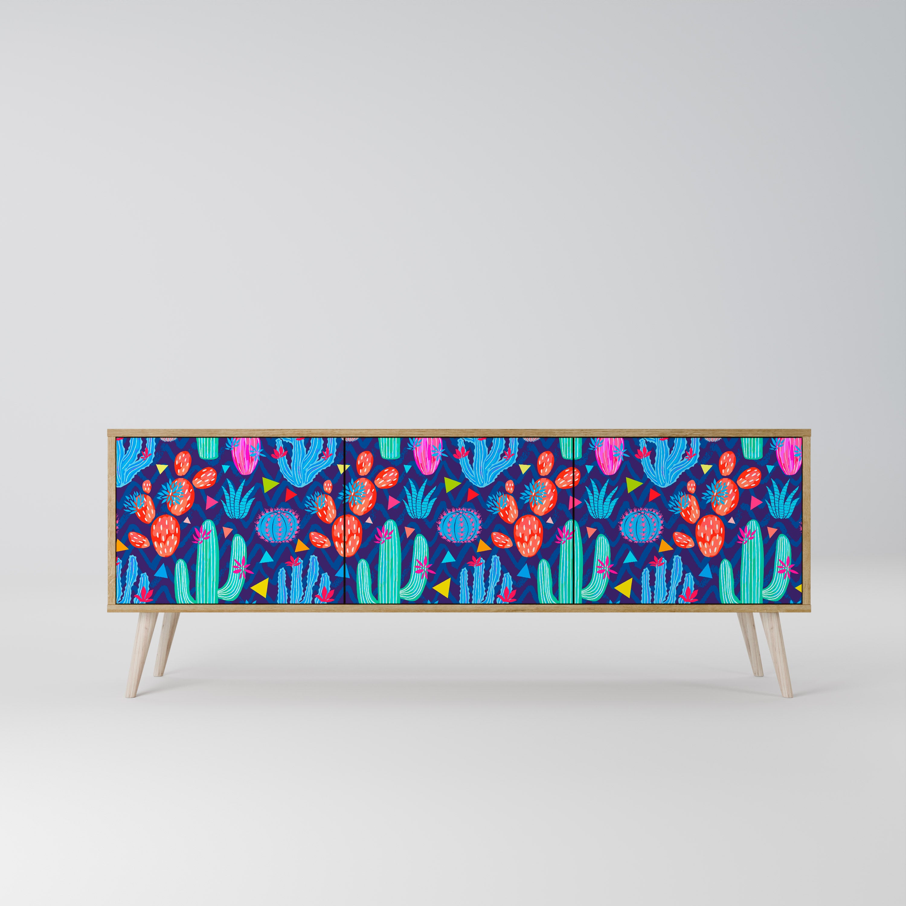 Mueble de TV de 3 puertas CACTUS VIBES con efecto roble