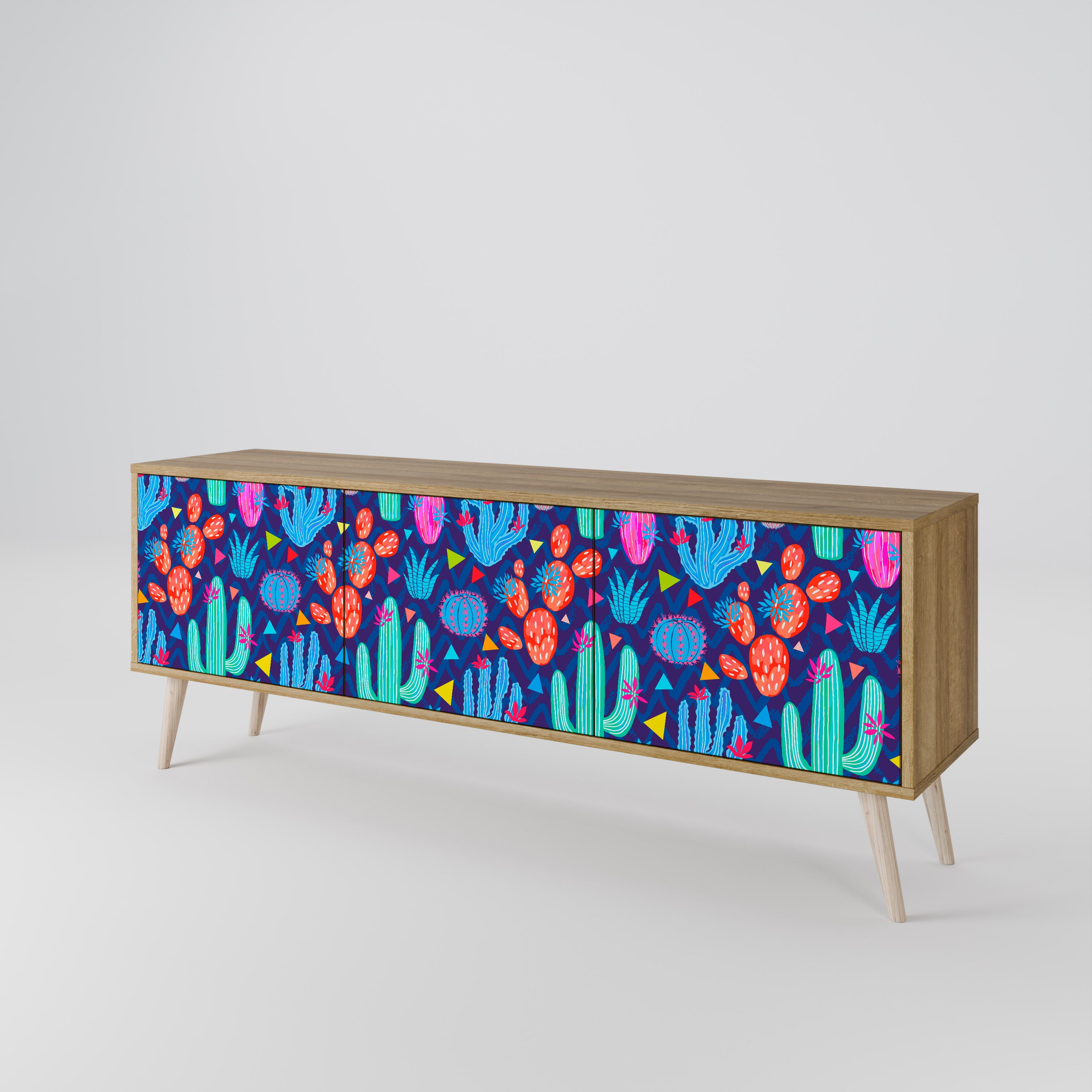 Mueble de TV de 3 puertas CACTUS VIBES con efecto roble