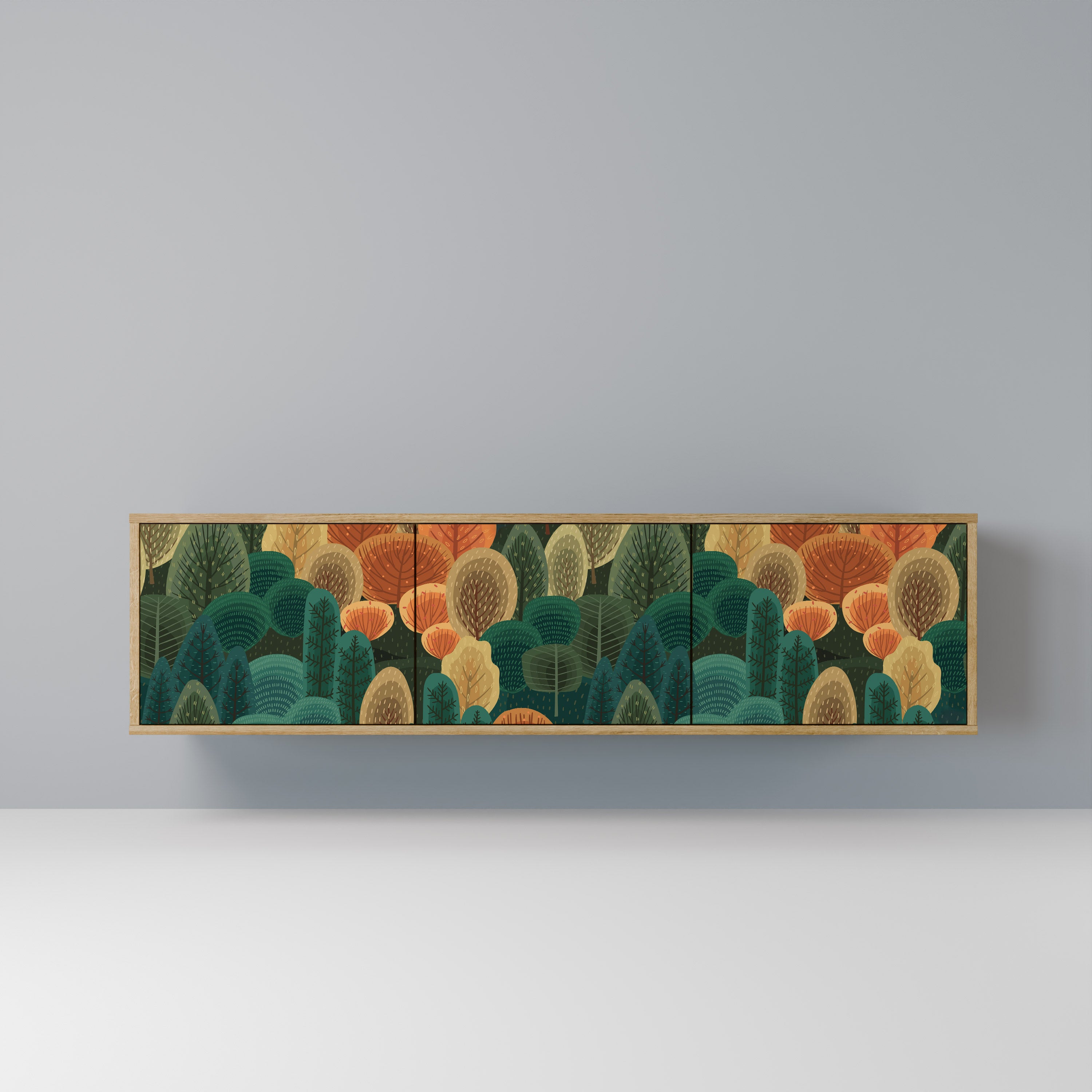Mueble de TV de 3 puertas AUTUMN KALEIDOSCOPE con efecto roble