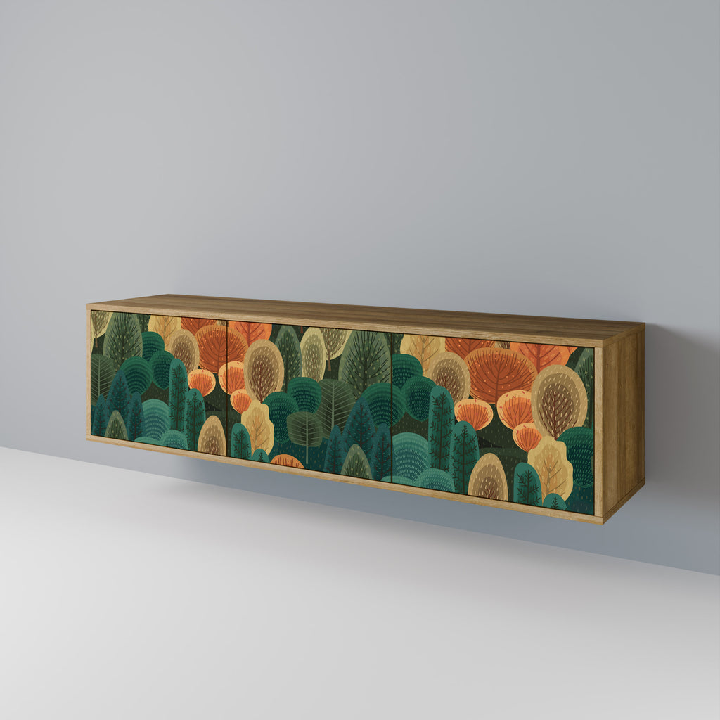 Mueble de TV de 3 puertas AUTUMN KALEIDOSCOPE con efecto roble