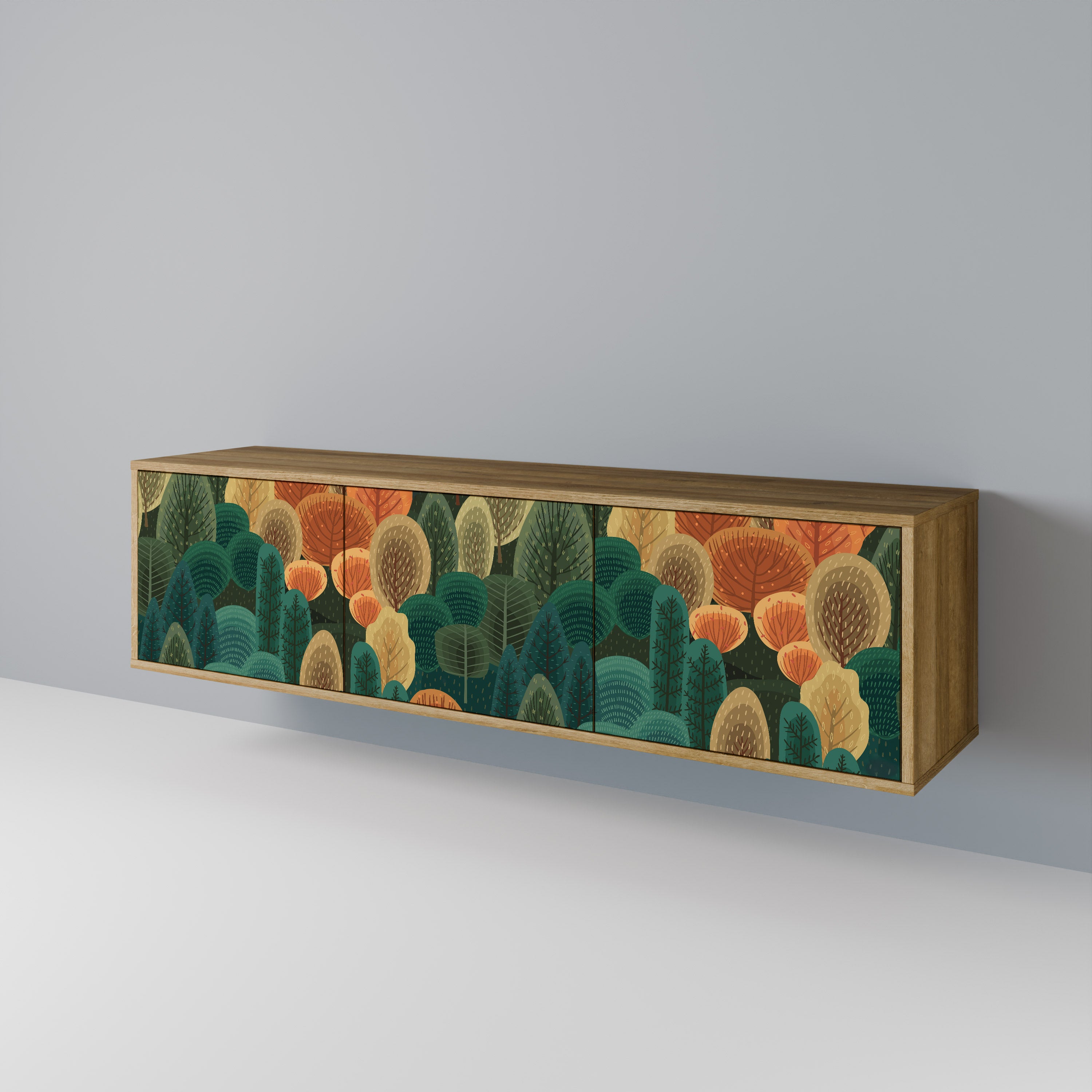 Mueble de TV de 3 puertas AUTUMN KALEIDOSCOPE con efecto roble