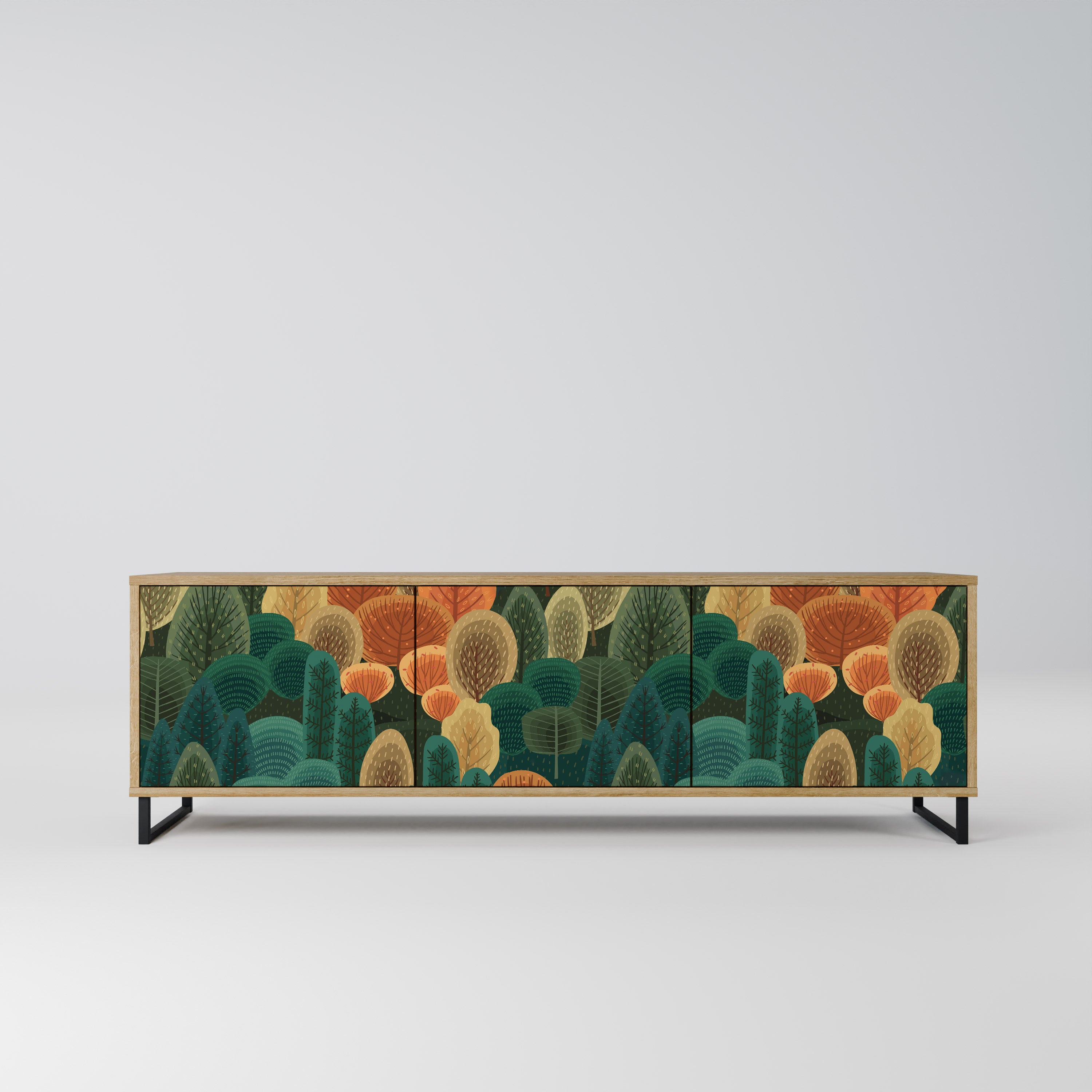 Mueble de TV de 3 puertas AUTUMN KALEIDOSCOPE con efecto roble