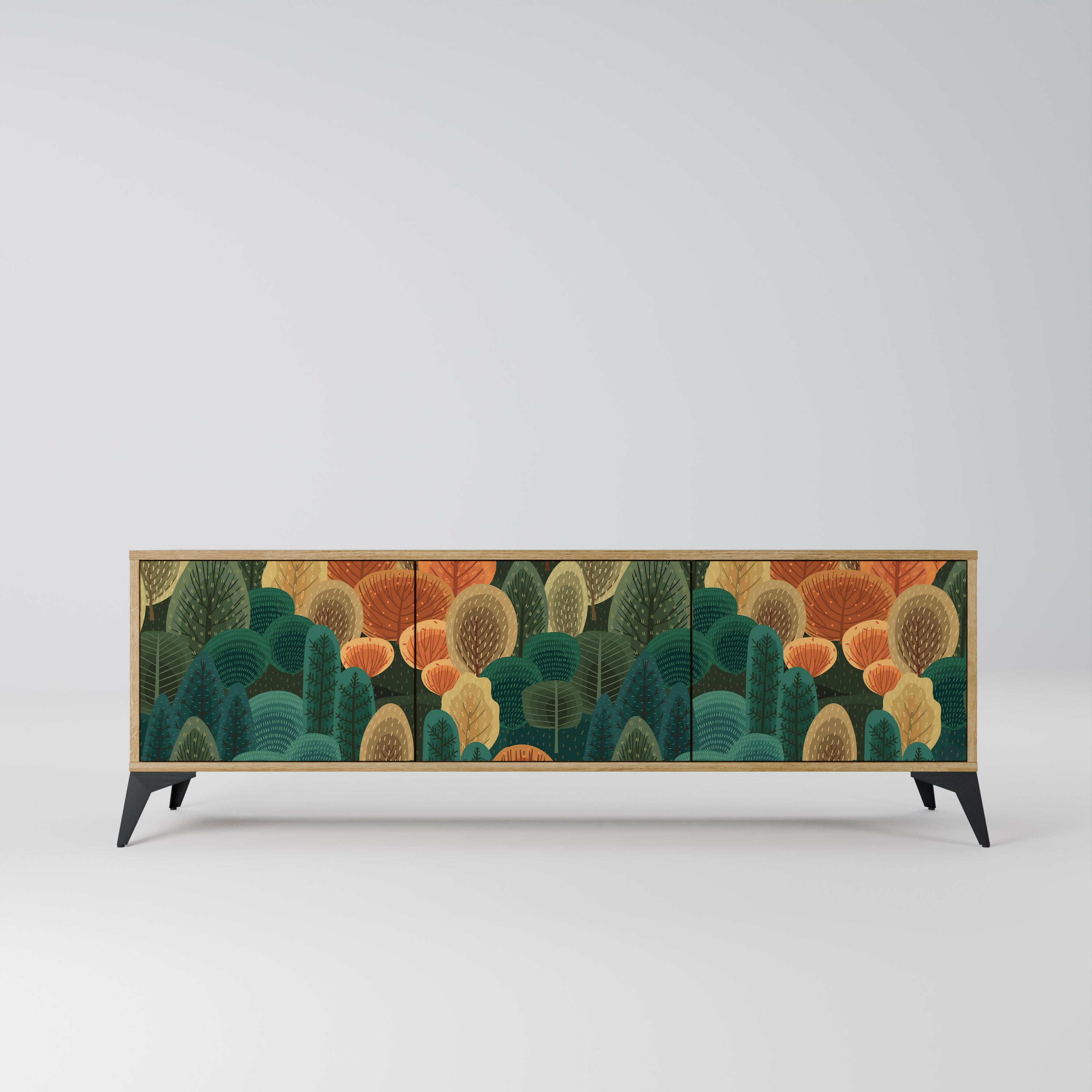 Mueble de TV de 3 puertas AUTUMN KALEIDOSCOPE con efecto roble