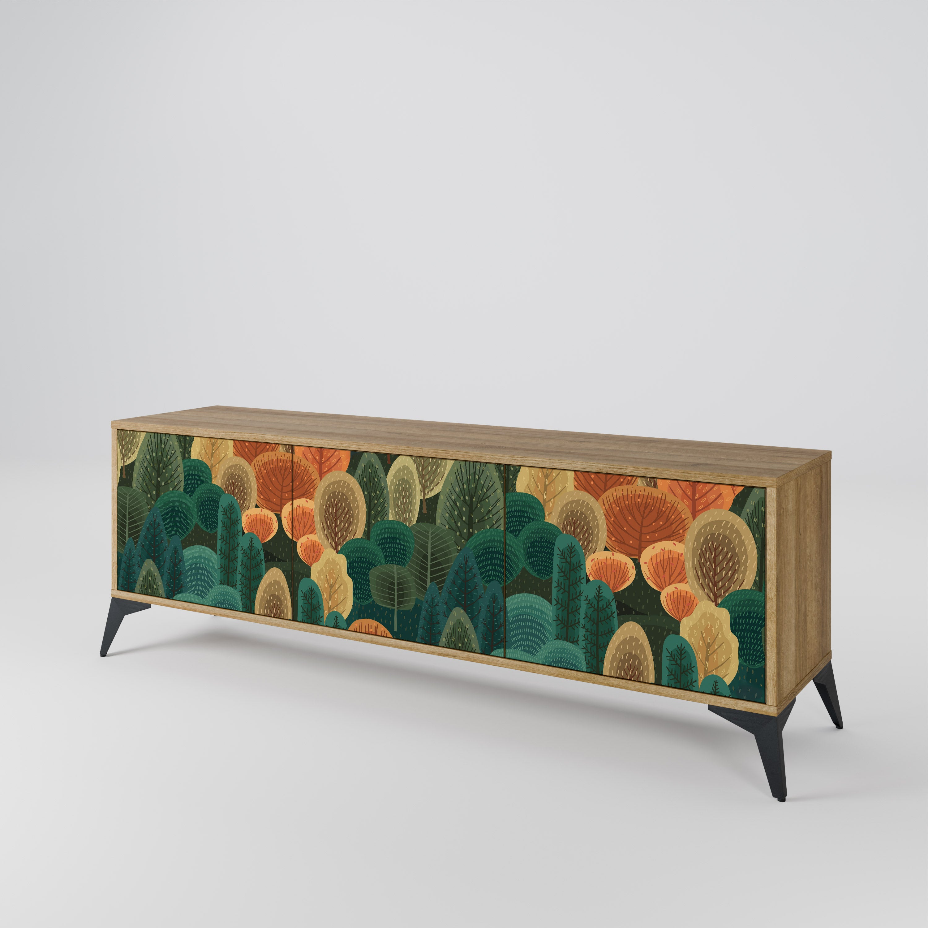 Mueble de TV de 3 puertas AUTUMN KALEIDOSCOPE con efecto roble