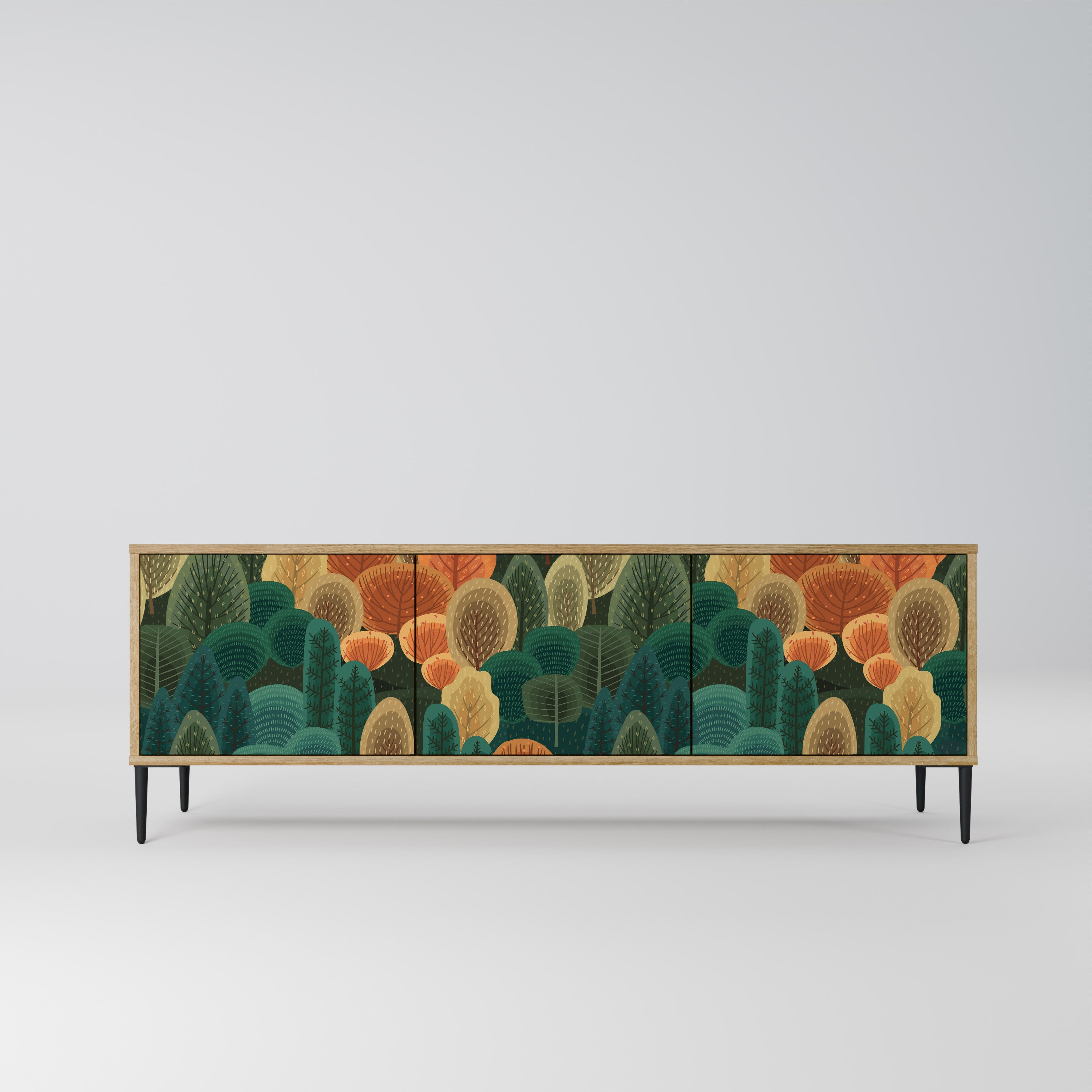 Mueble de TV de 3 puertas AUTUMN KALEIDOSCOPE con efecto roble
