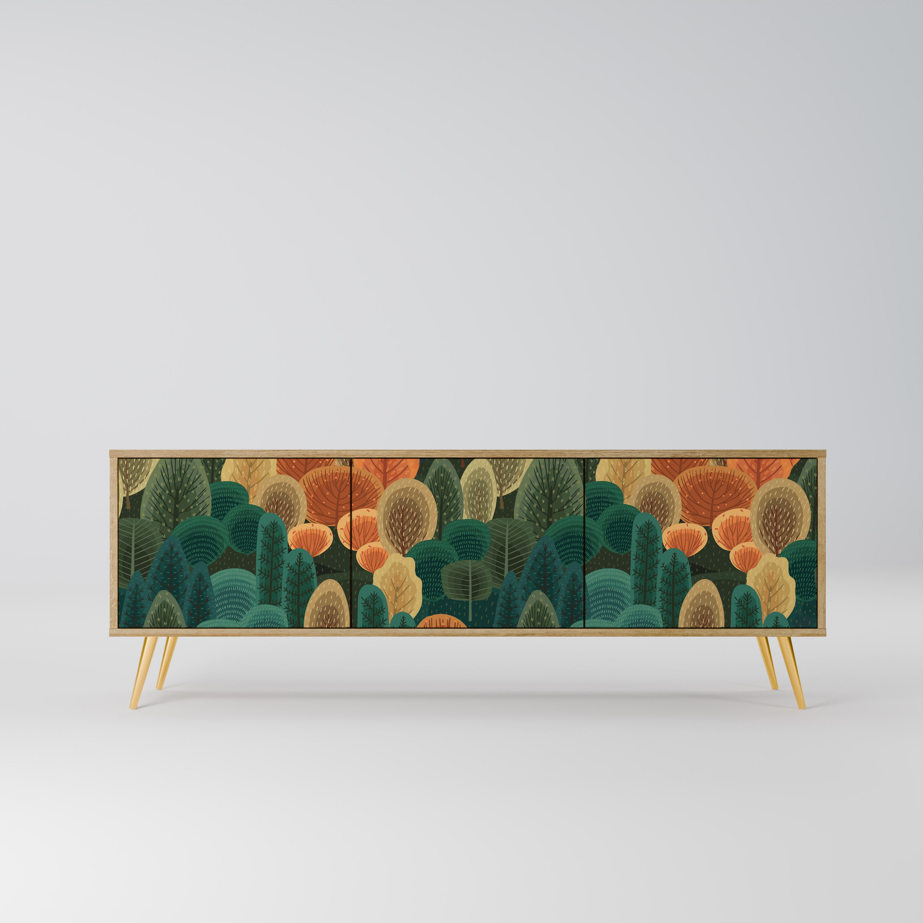 Mueble de TV de 3 puertas AUTUMN KALEIDOSCOPE con efecto roble