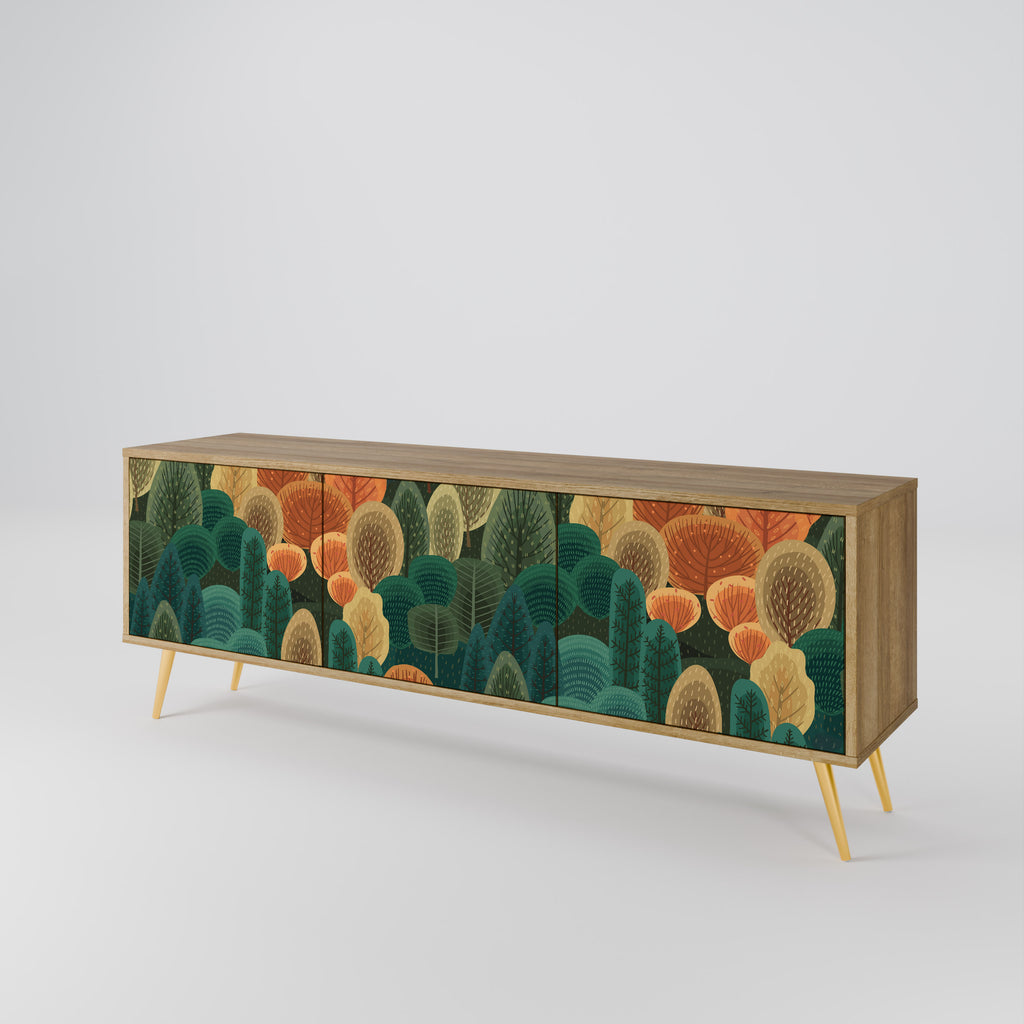 Mueble de TV de 3 puertas AUTUMN KALEIDOSCOPE con efecto roble
