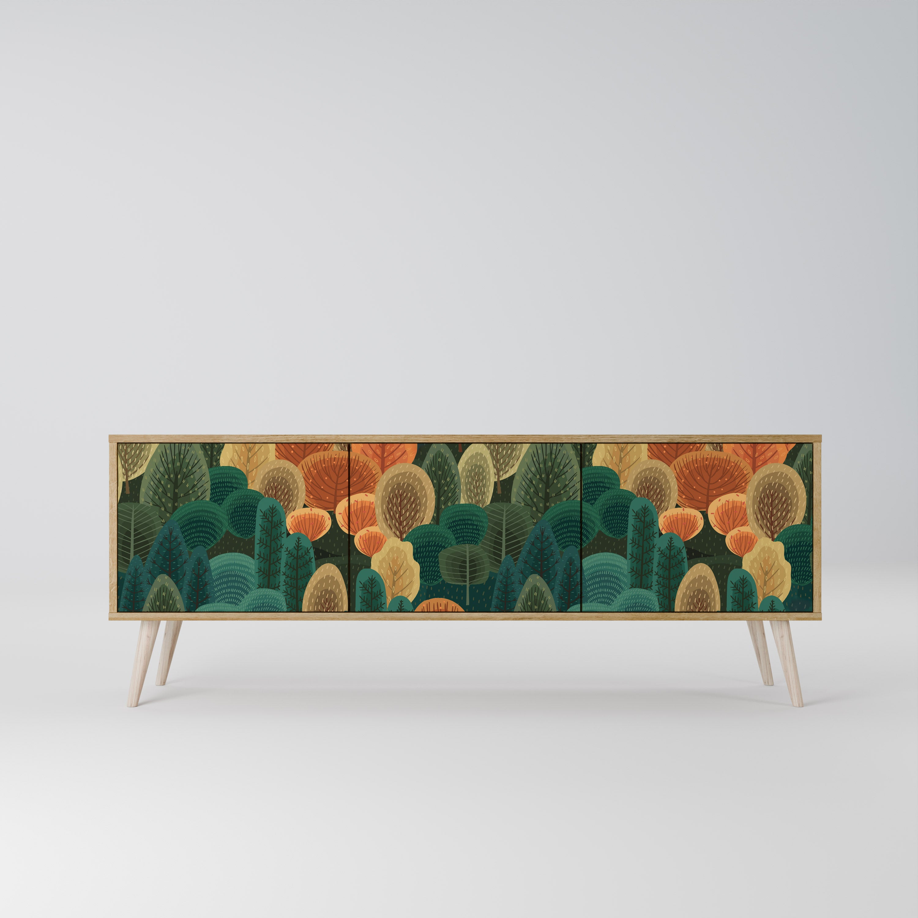 Mueble de TV de 3 puertas AUTUMN KALEIDOSCOPE con efecto roble