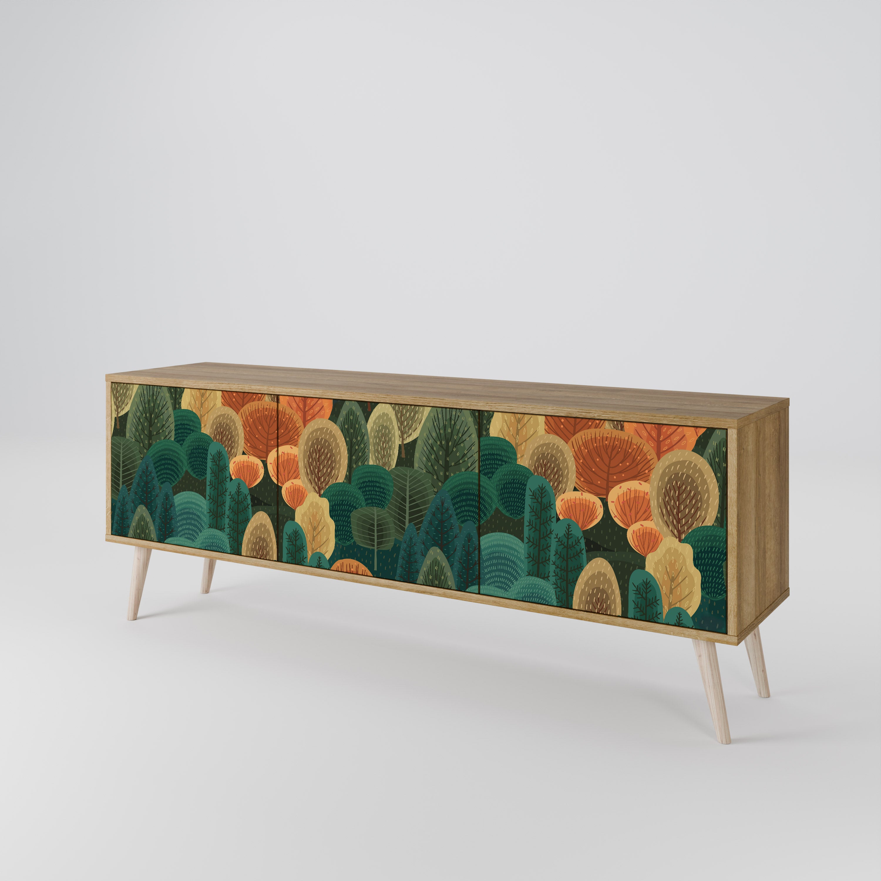 Mueble de TV de 3 puertas AUTUMN KALEIDOSCOPE con efecto roble