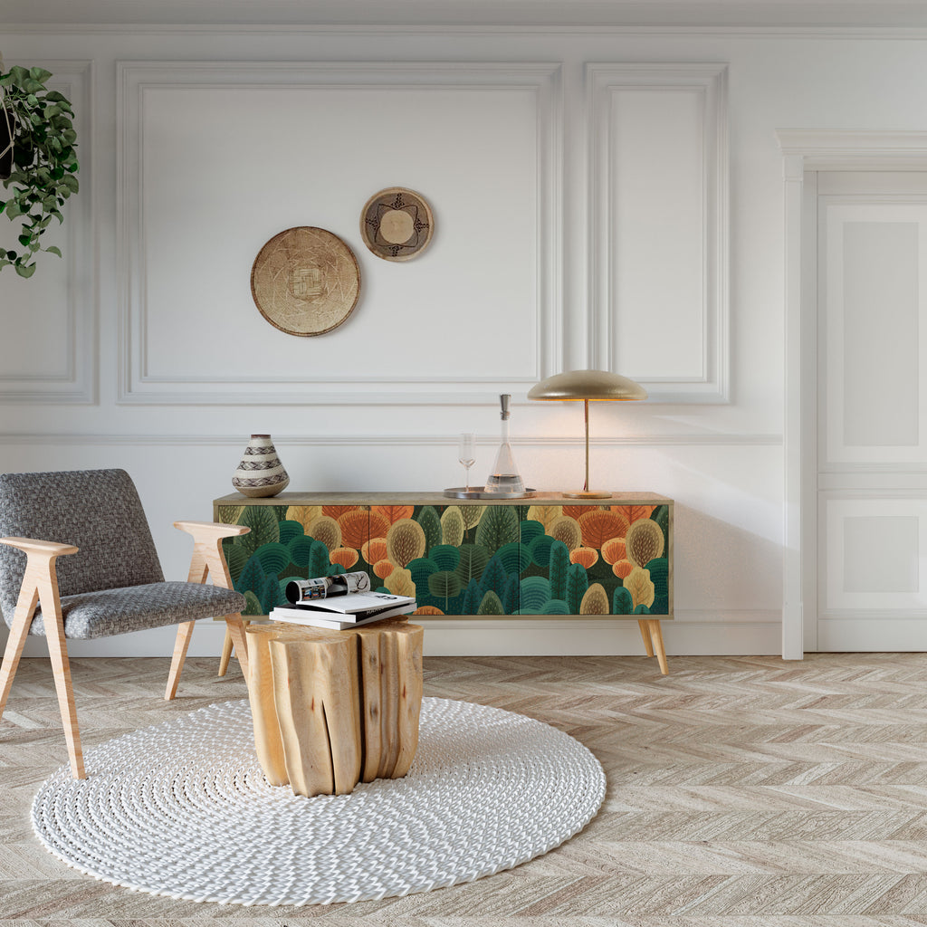 Mueble de TV de 3 puertas AUTUMN KALEIDOSCOPE con efecto roble