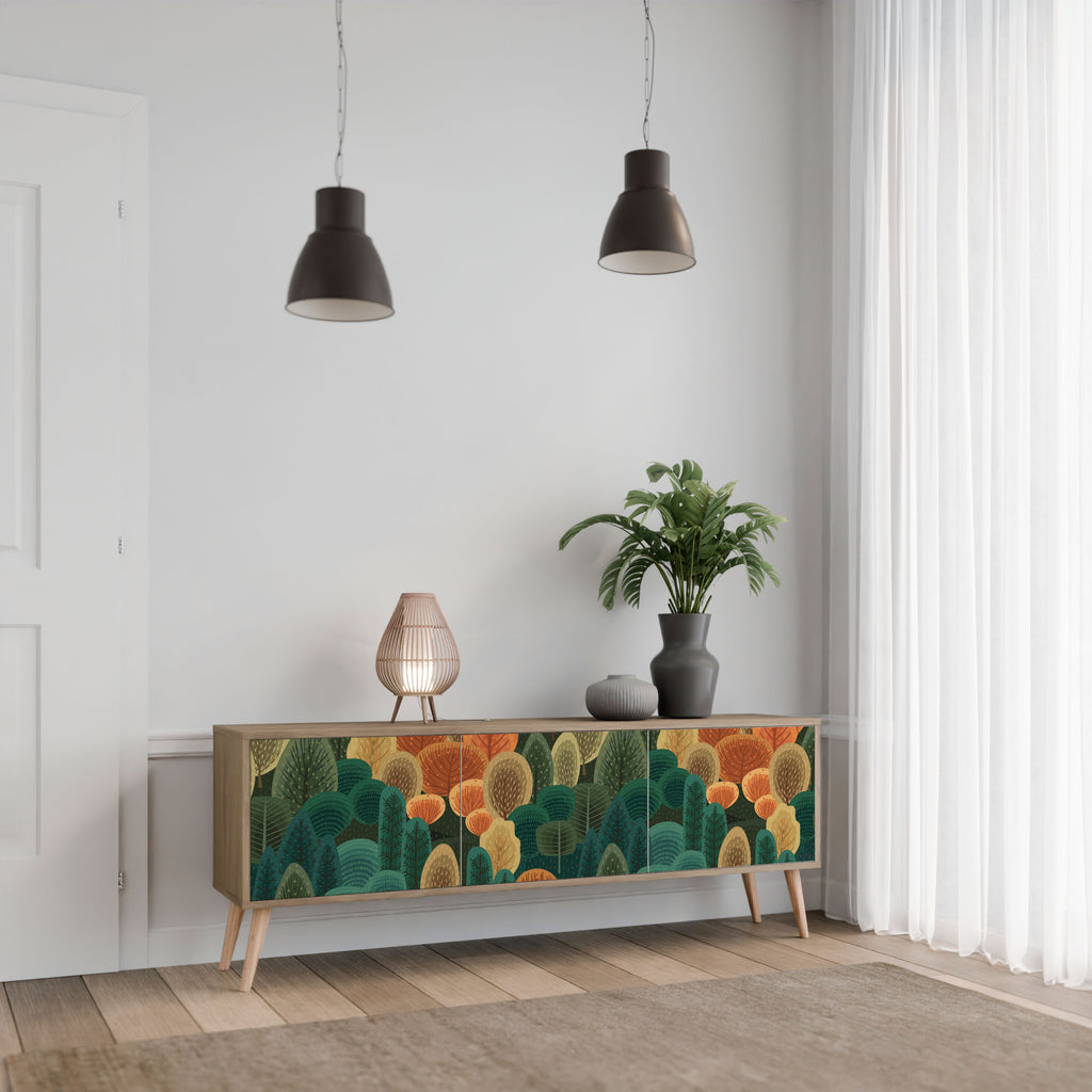Mueble de TV de 3 puertas AUTUMN KALEIDOSCOPE con efecto roble