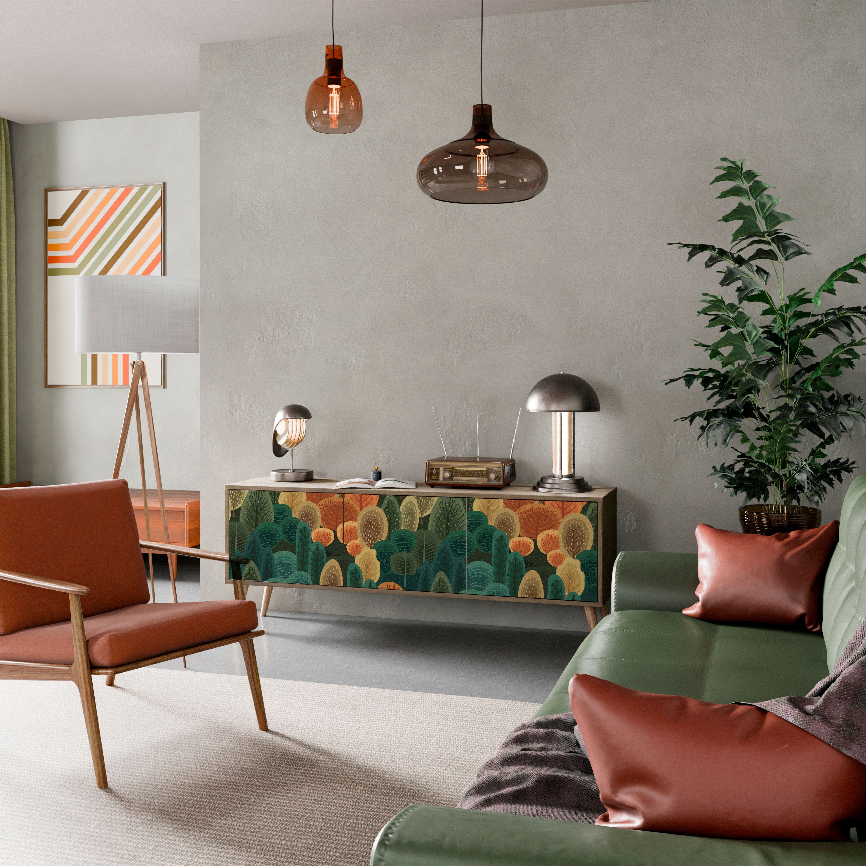 Mueble de TV de 3 puertas AUTUMN KALEIDOSCOPE con efecto roble