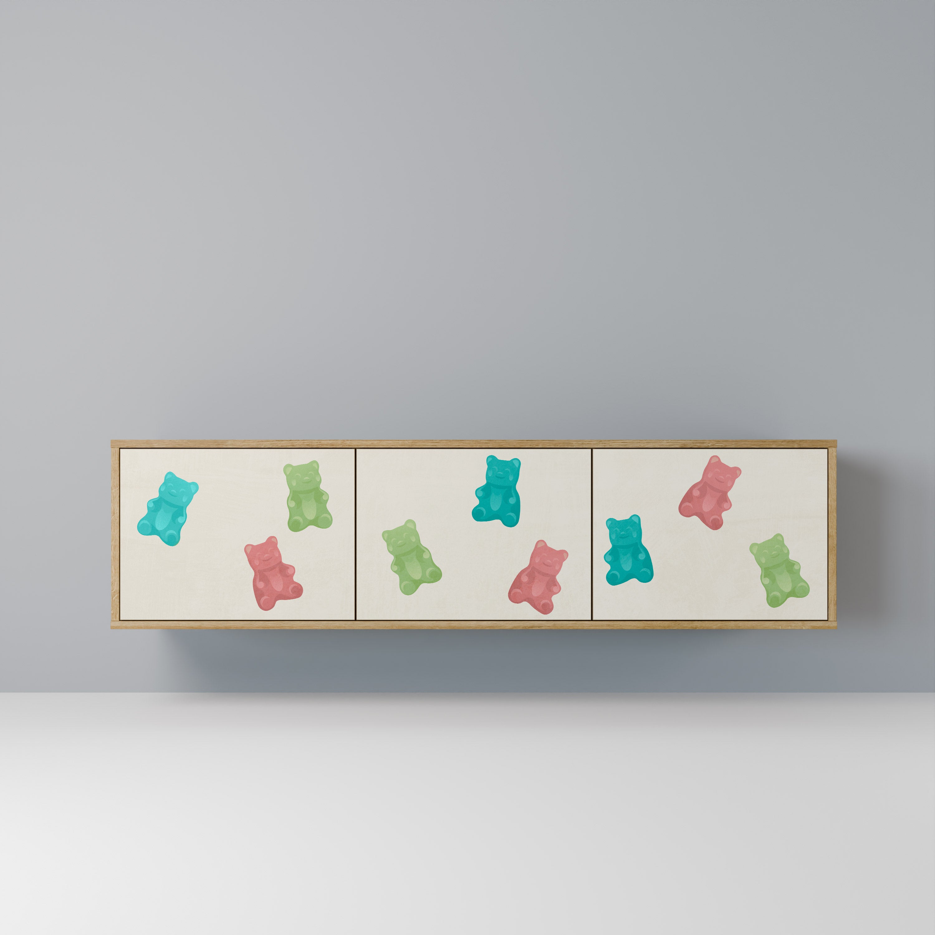 Mueble de TV de 3 puertas GUMMY BEARS con efecto roble