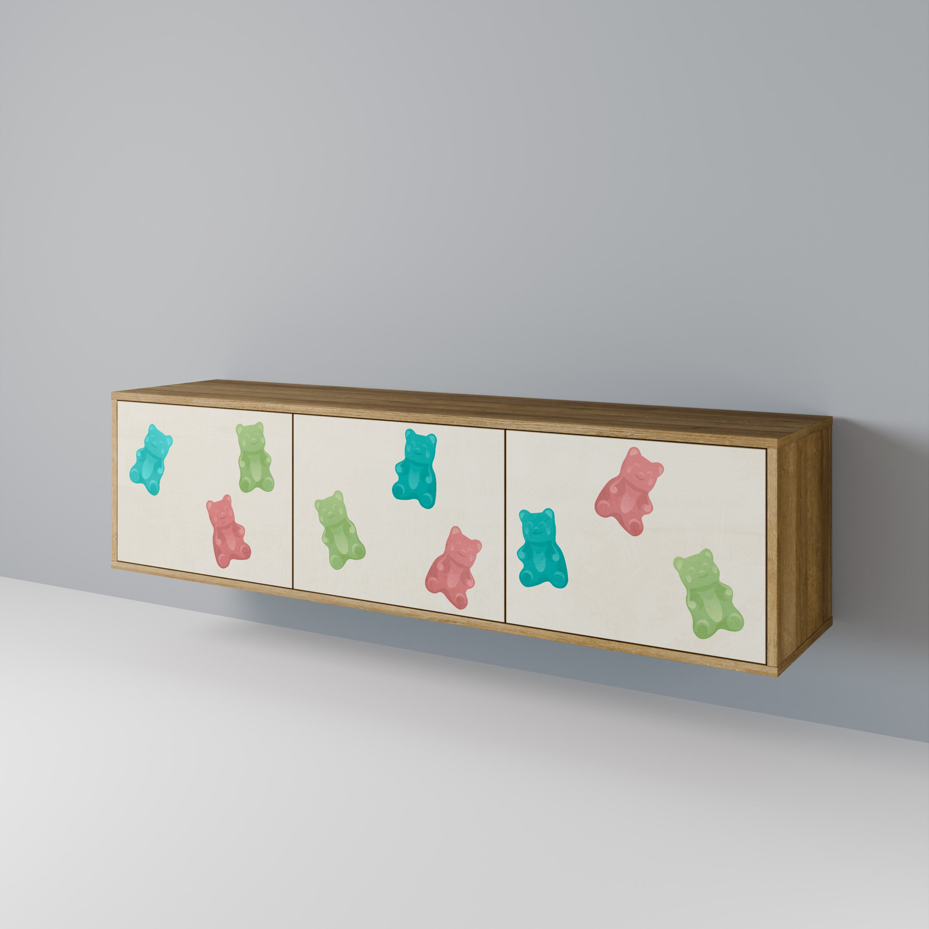 Mueble de TV de 3 puertas GUMMY BEARS con efecto roble