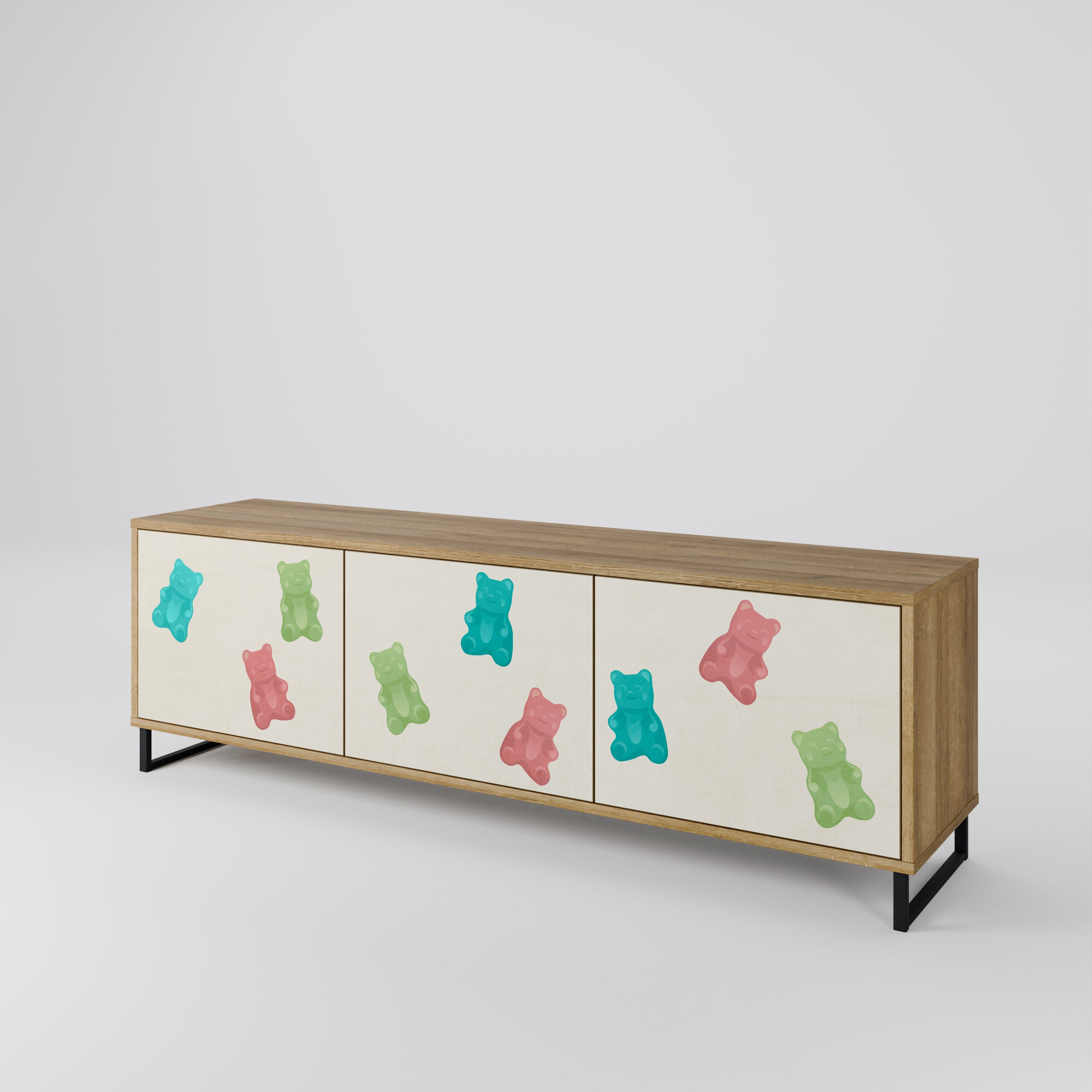 Mueble de TV de 3 puertas GUMMY BEARS con efecto roble