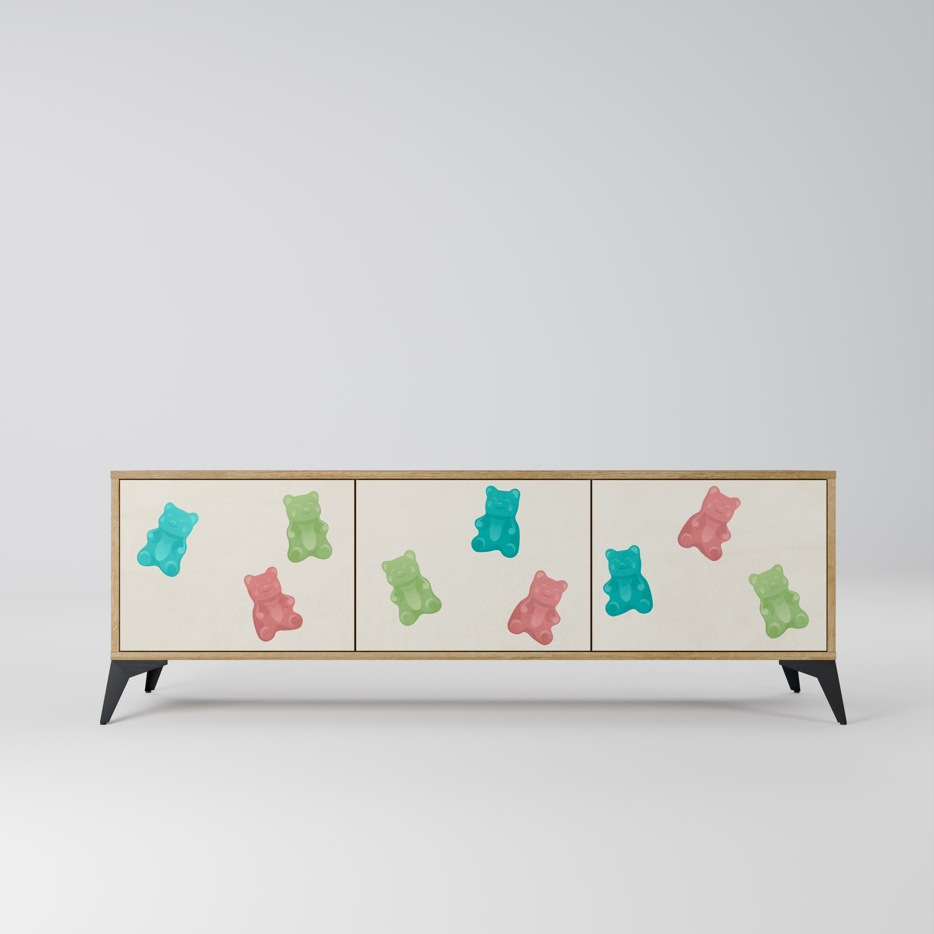 Mueble de TV de 3 puertas GUMMY BEARS con efecto roble
