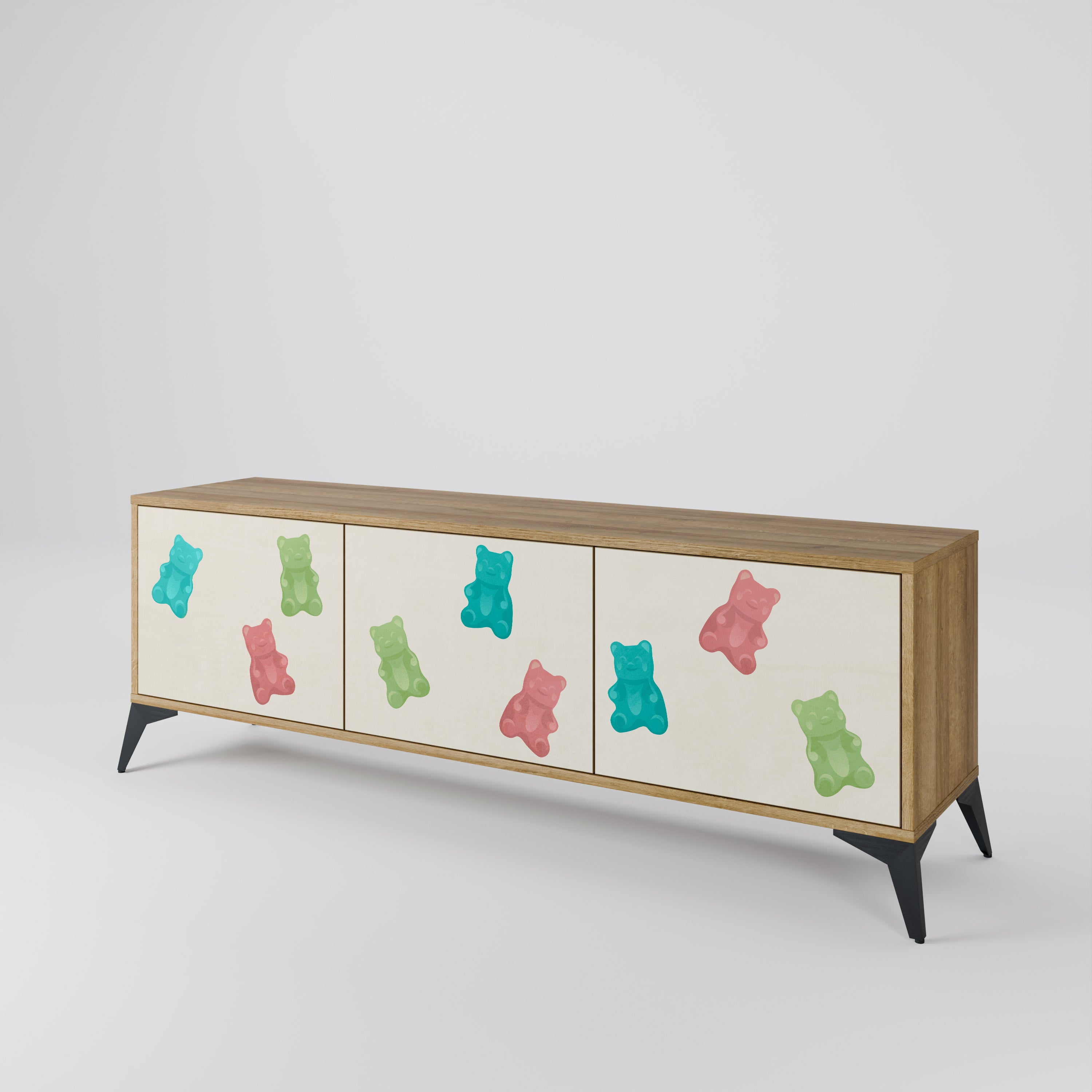 Mueble de TV de 3 puertas GUMMY BEARS con efecto roble