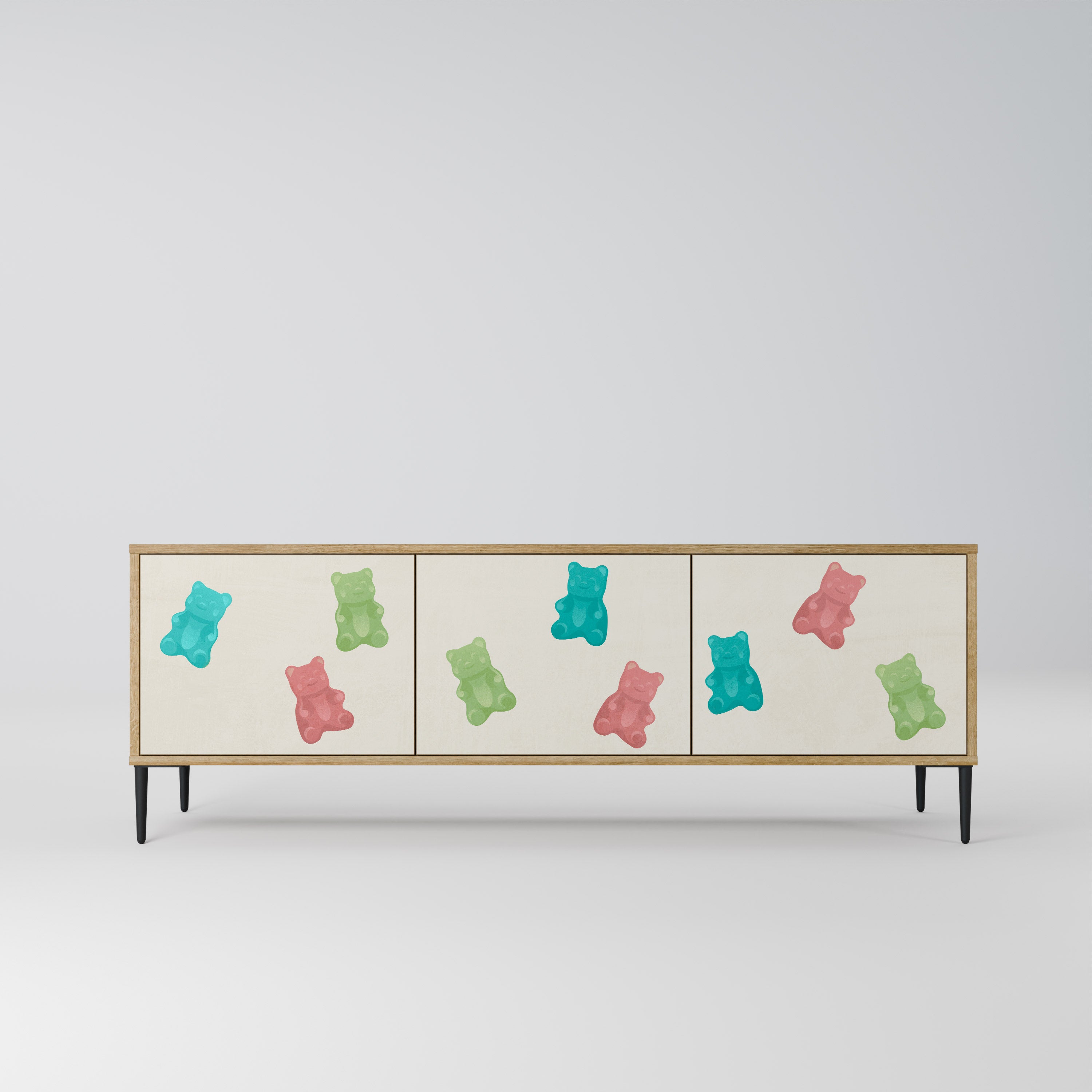 Mueble de TV de 3 puertas GUMMY BEARS con efecto roble