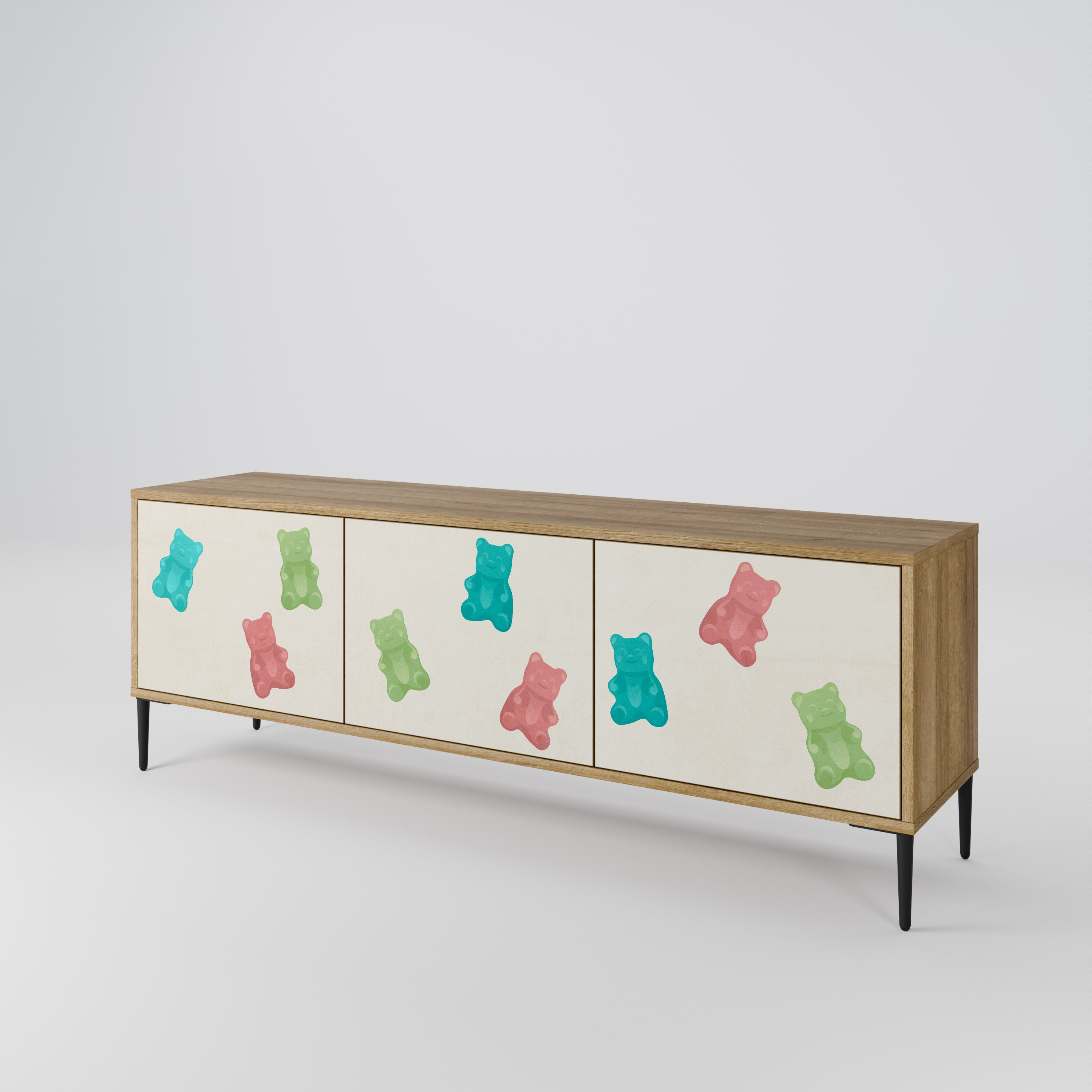 Mueble de TV de 3 puertas GUMMY BEARS con efecto roble