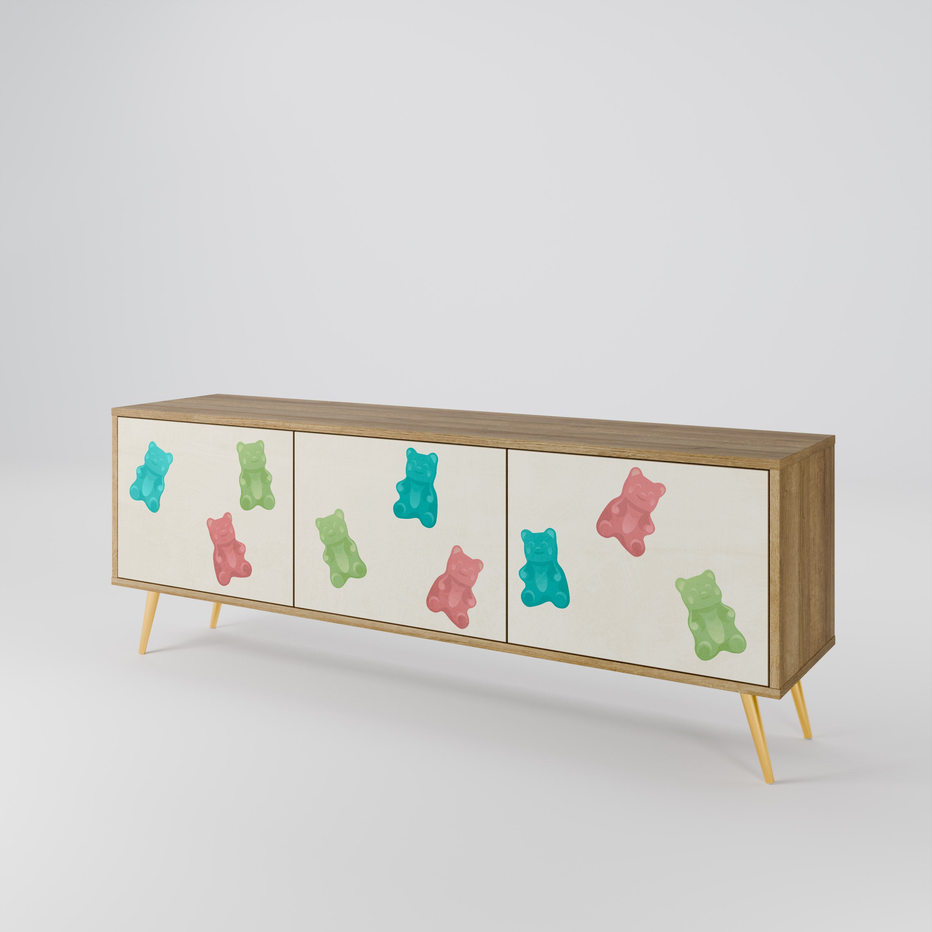 Mueble de TV de 3 puertas GUMMY BEARS con efecto roble