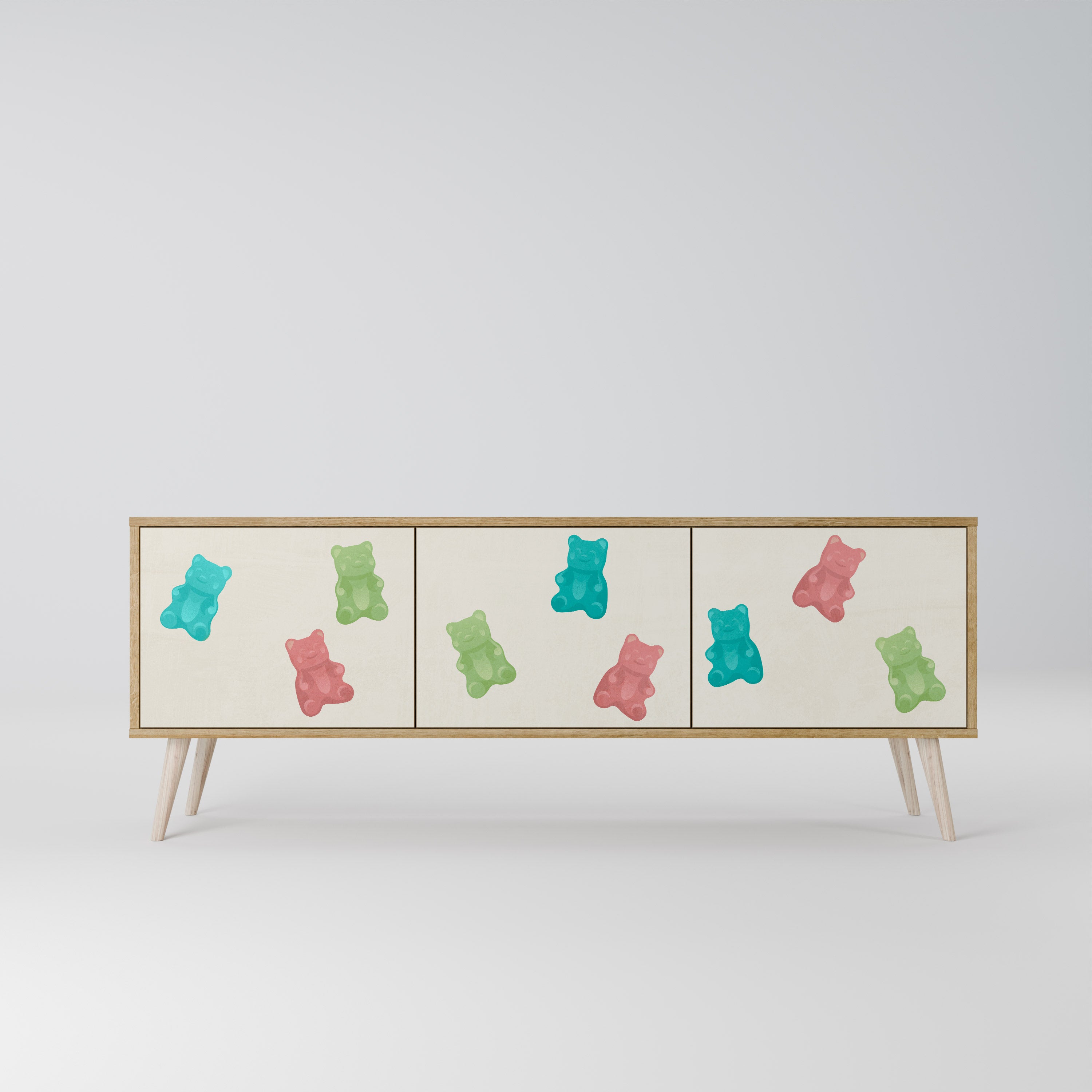 Mueble de TV de 3 puertas GUMMY BEARS con efecto roble