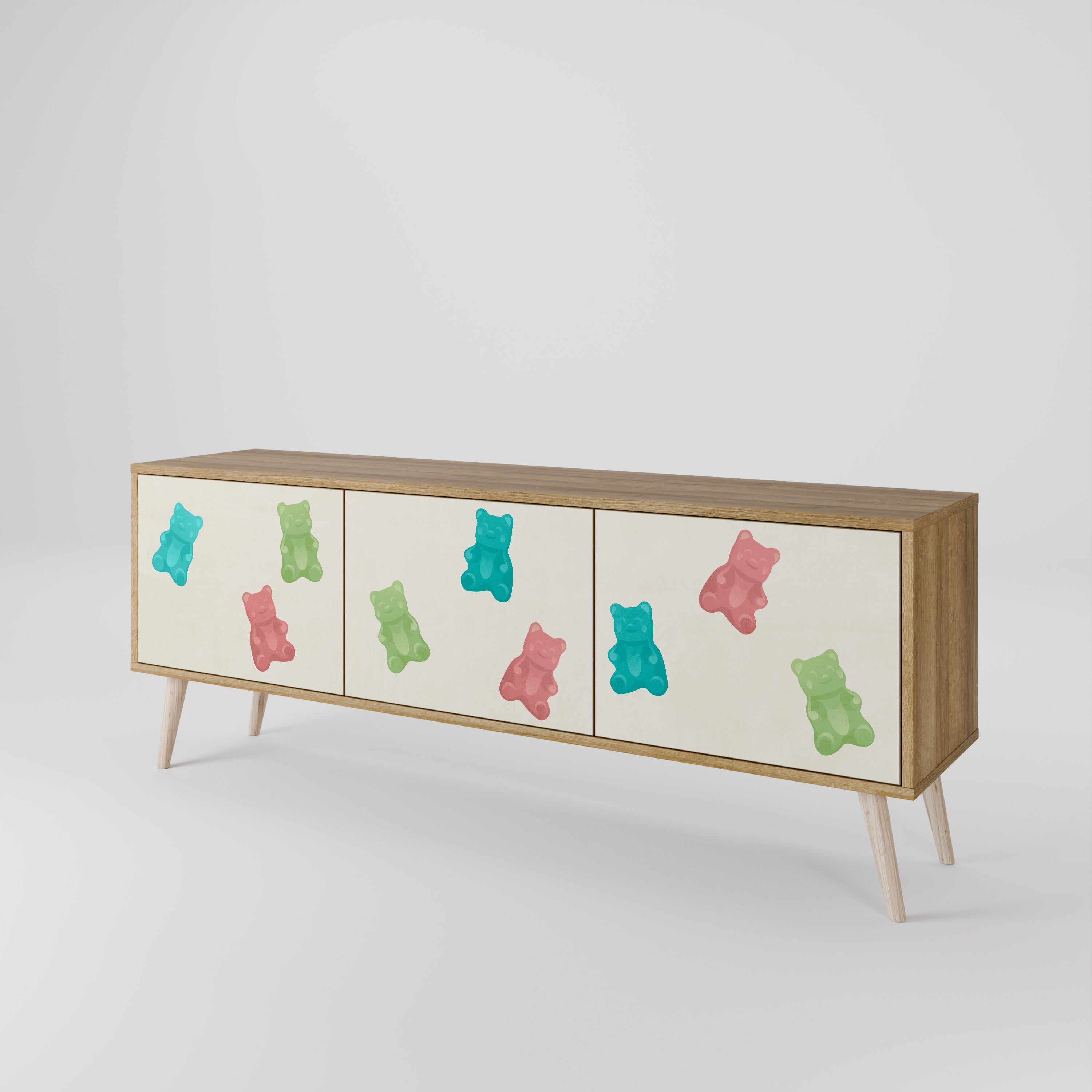 Mueble de TV de 3 puertas GUMMY BEARS con efecto roble
