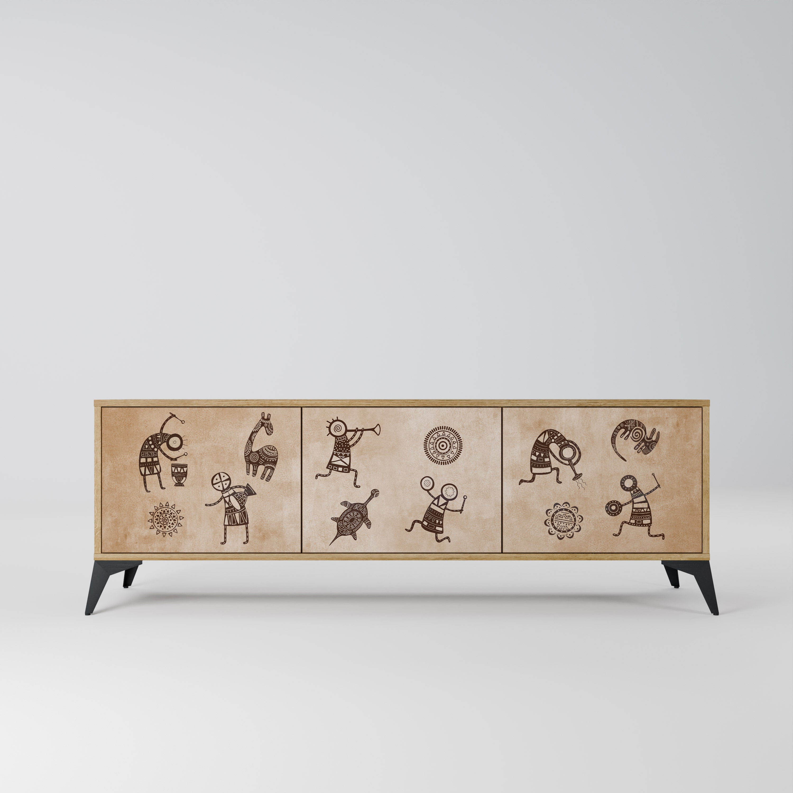 AFRICAN STYLE 3-Door TV Stand in Oak Effect