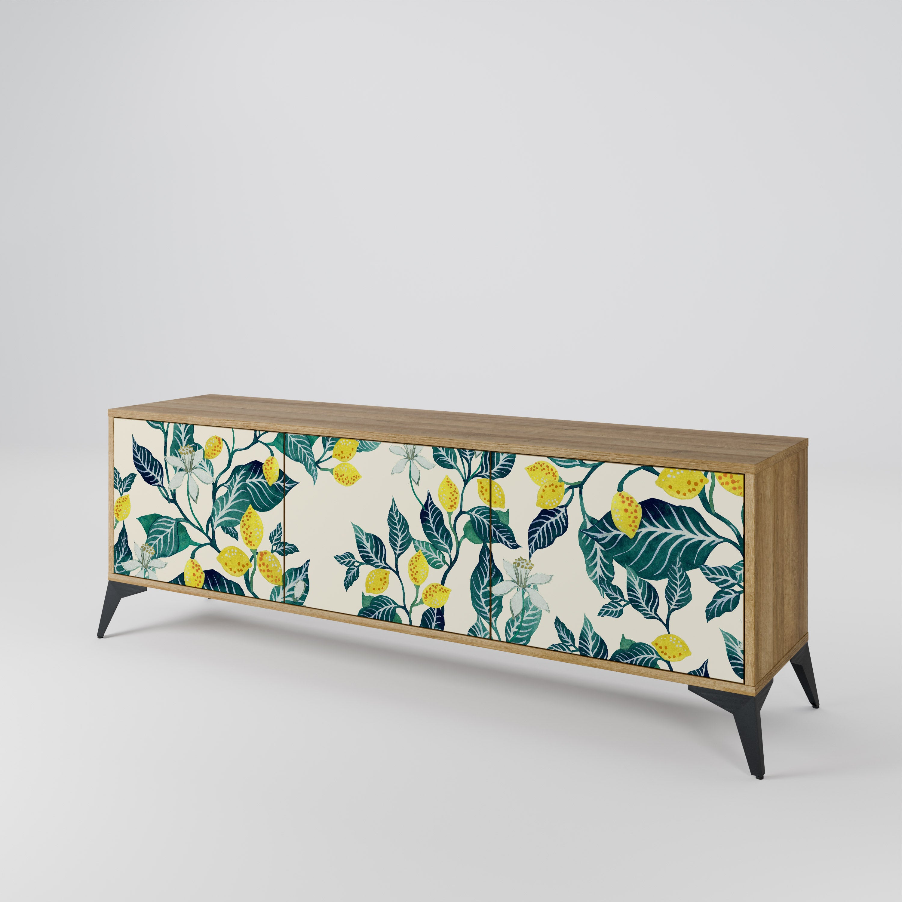 Mueble de TV de 3 puertas LEMON TREE con efecto roble