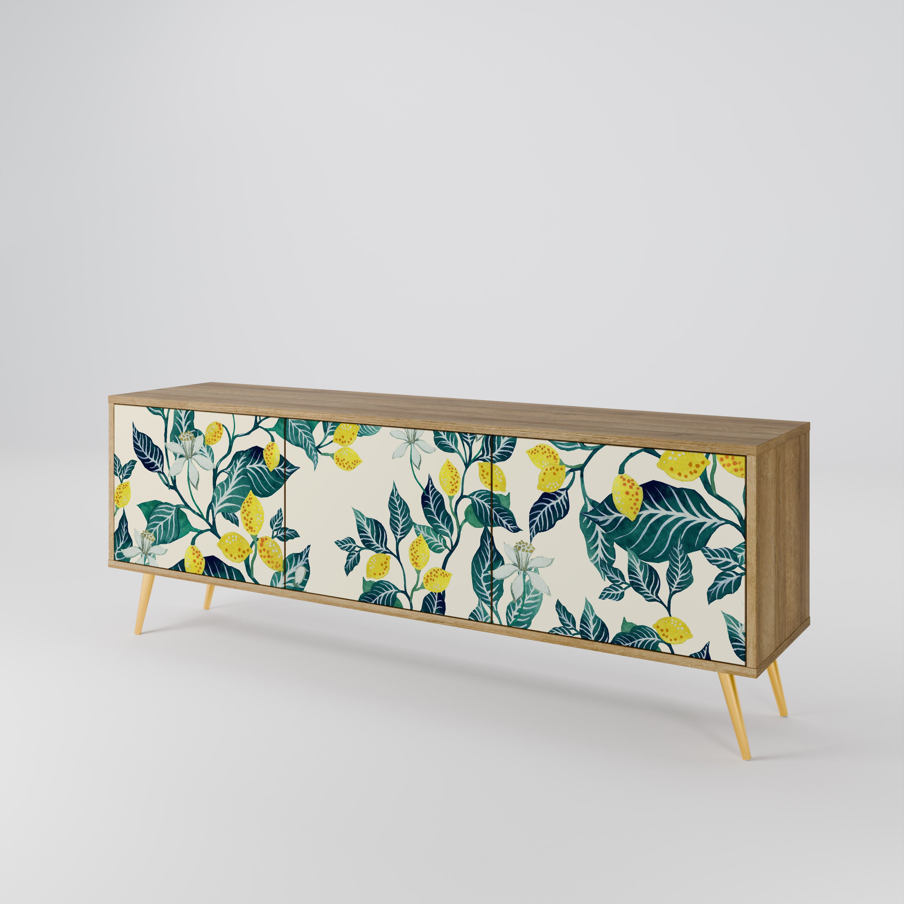 Mueble de TV de 3 puertas LEMON TREE con efecto roble