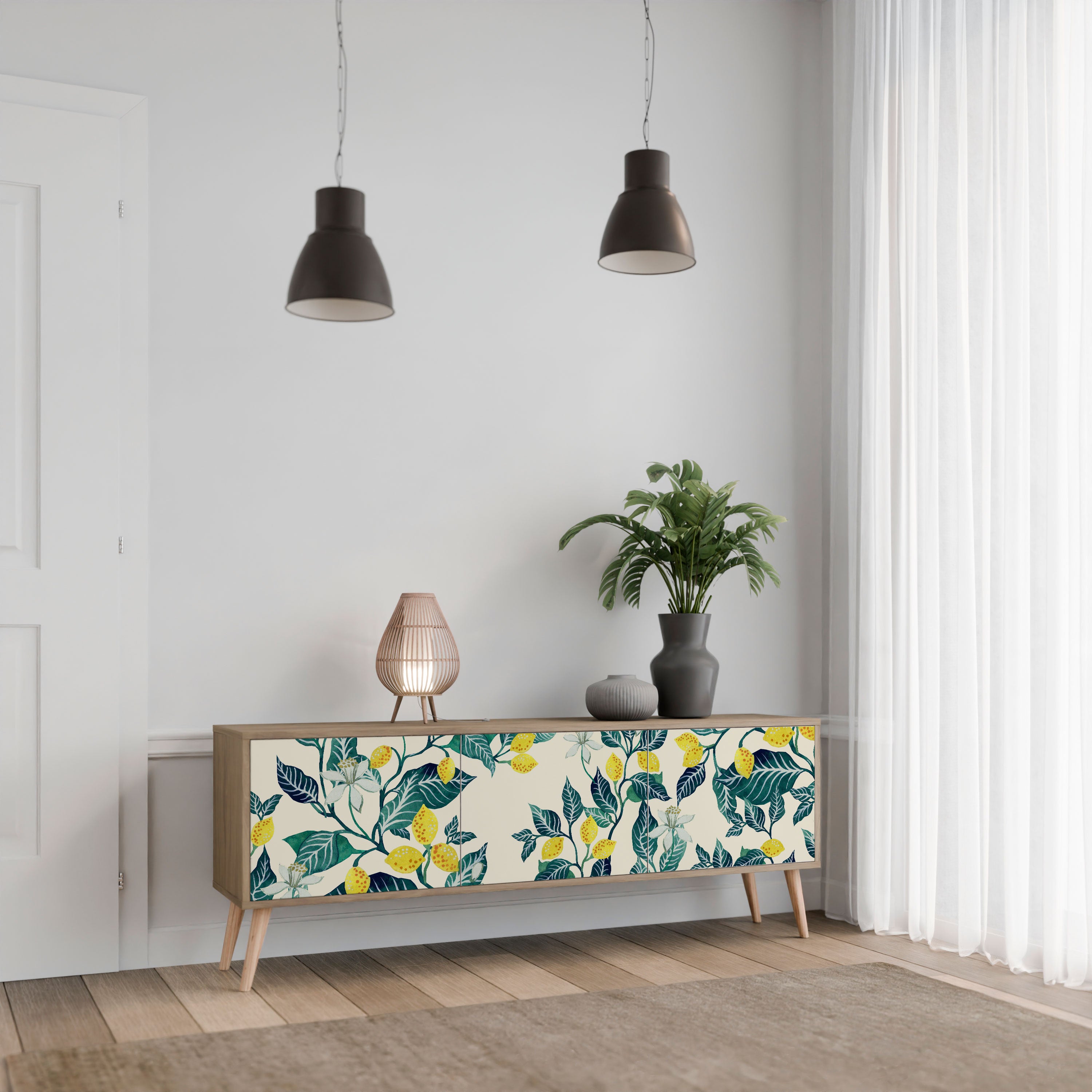 Mueble de TV de 3 puertas LEMON TREE con efecto roble