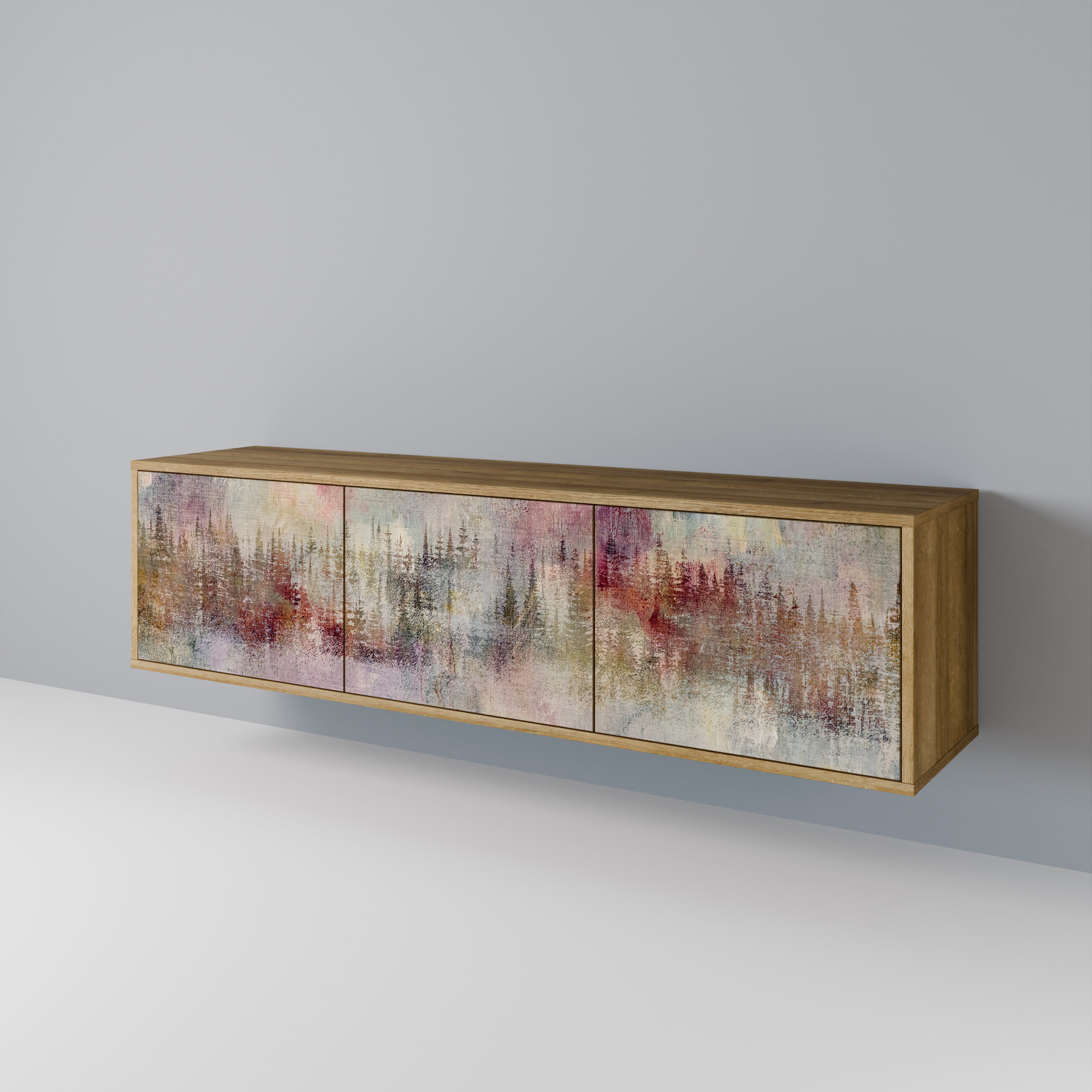 Mueble de TV de 3 puertas VEILED SUMMIT con efecto roble