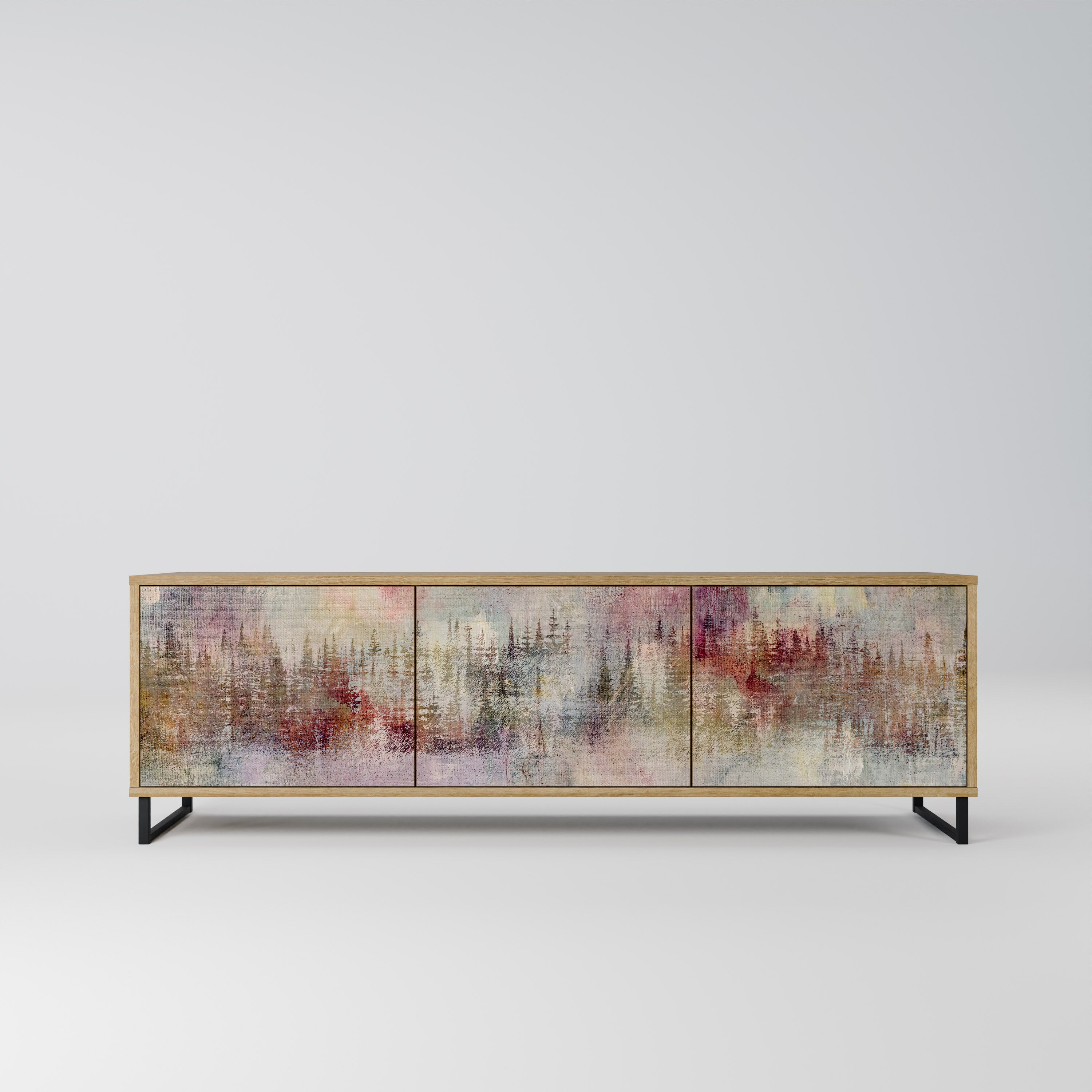 Mueble de TV de 3 puertas VEILED SUMMIT con efecto roble