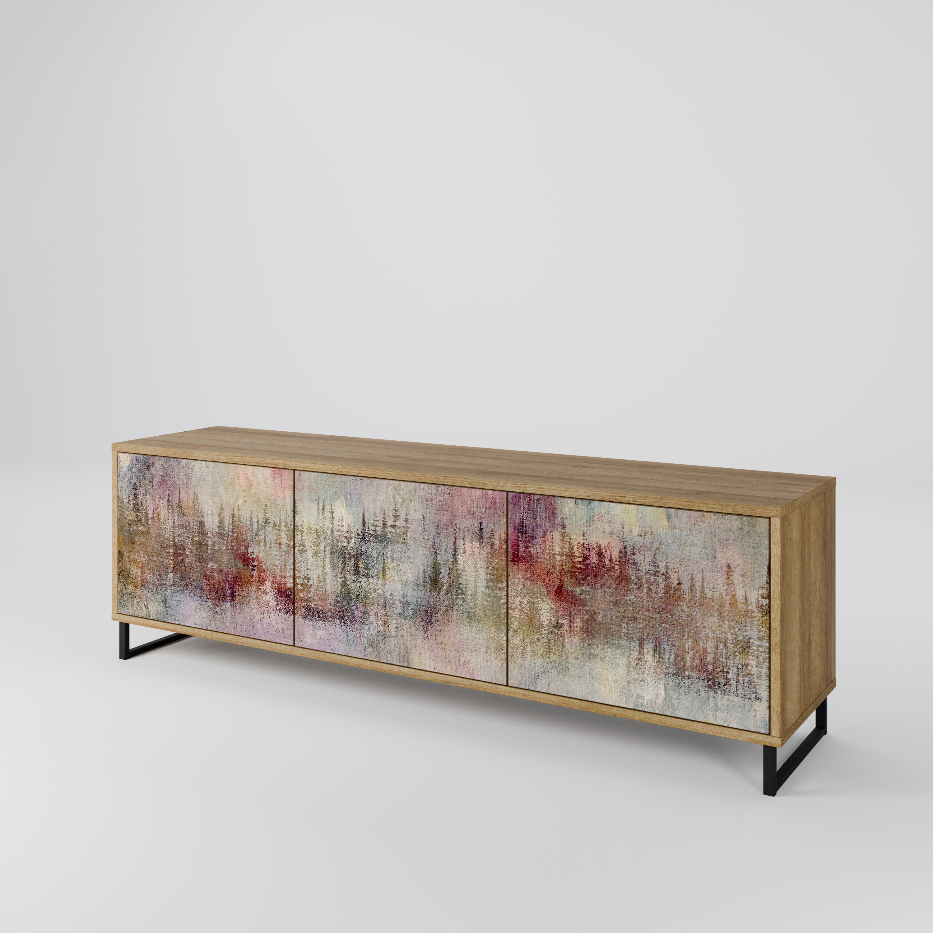 Mueble de TV de 3 puertas VEILED SUMMIT con efecto roble