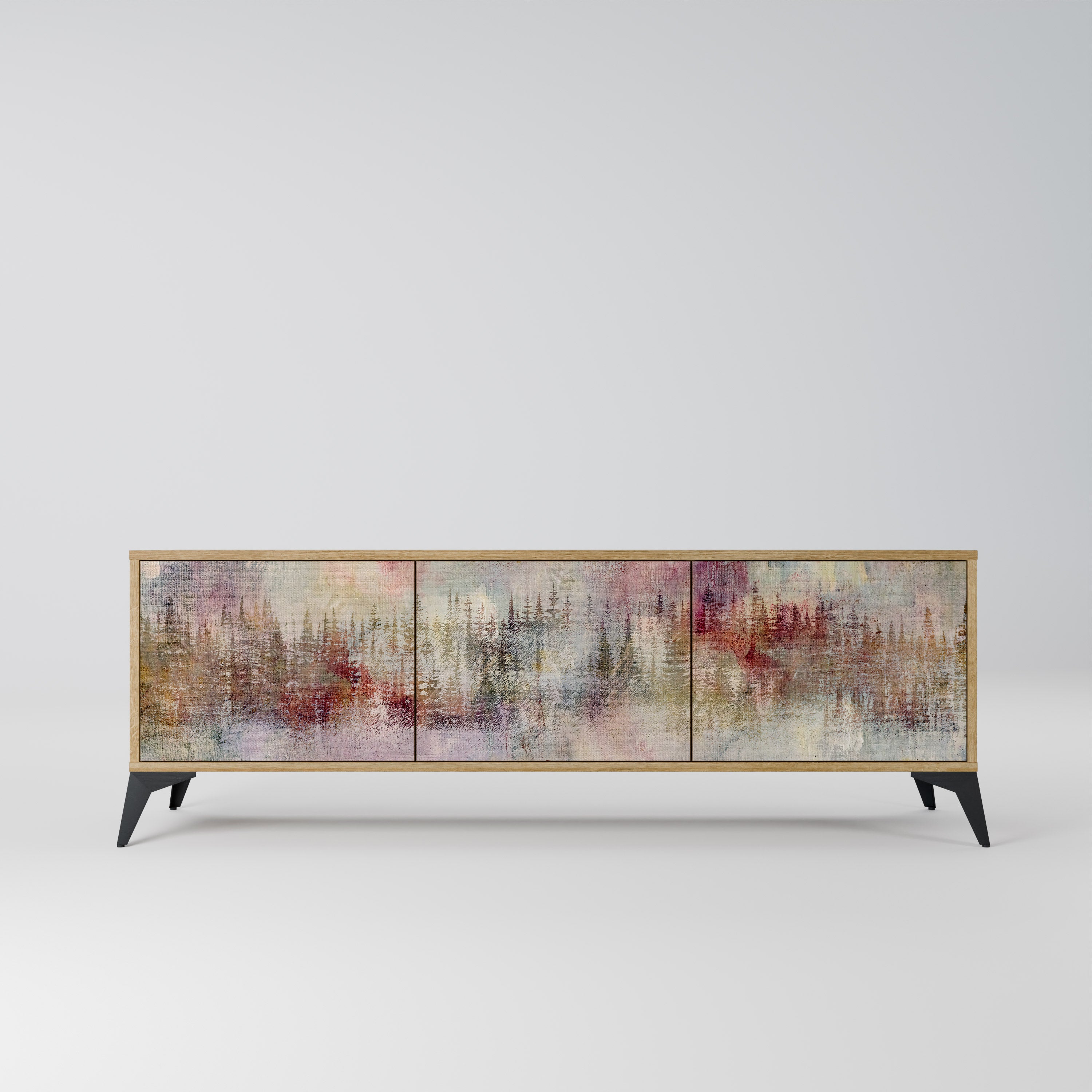 Mueble de TV de 3 puertas VEILED SUMMIT con efecto roble