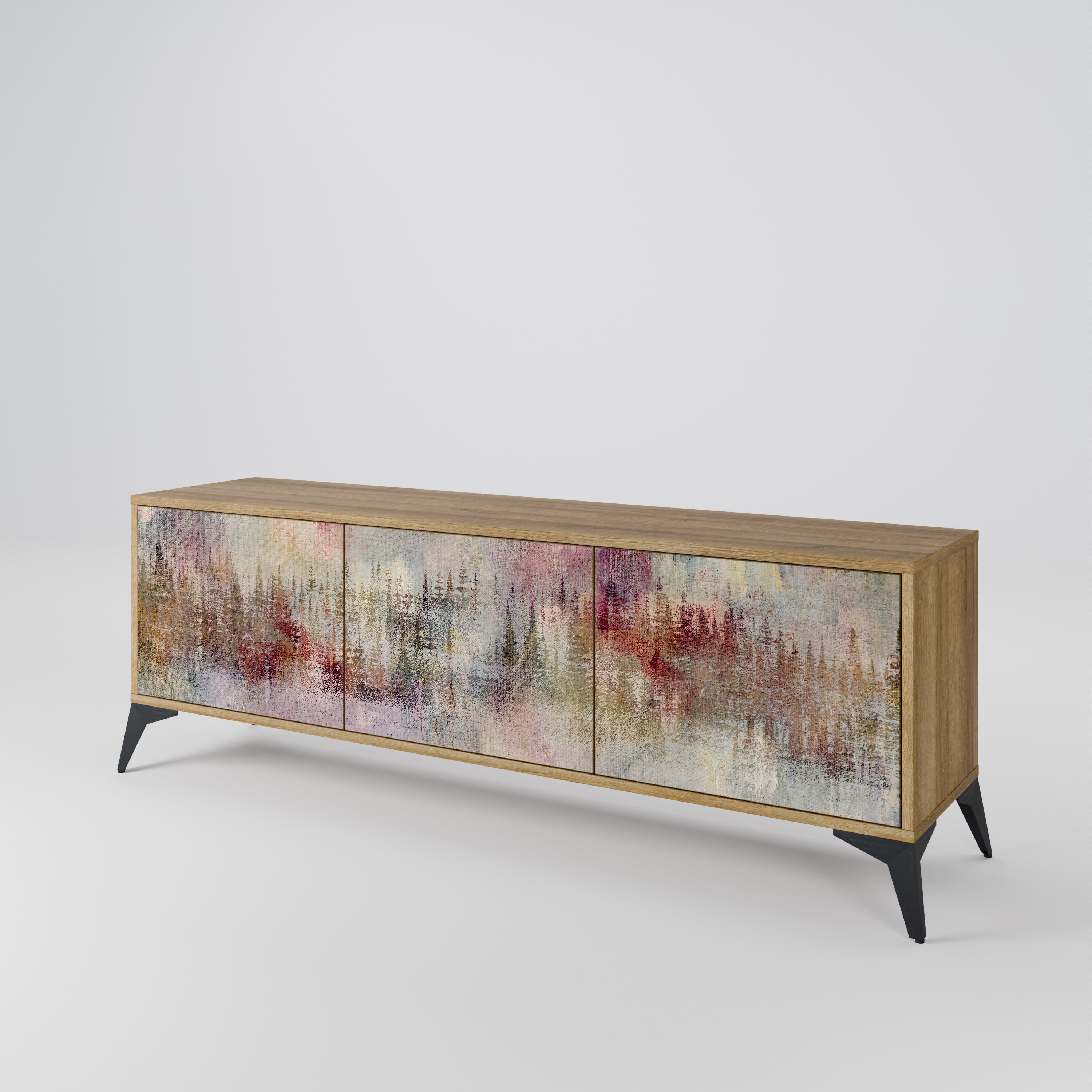 Mueble de TV de 3 puertas VEILED SUMMIT con efecto roble