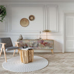 VEILED SUMMIT Mueble de TV de 3 Puertas en Efecto Roble