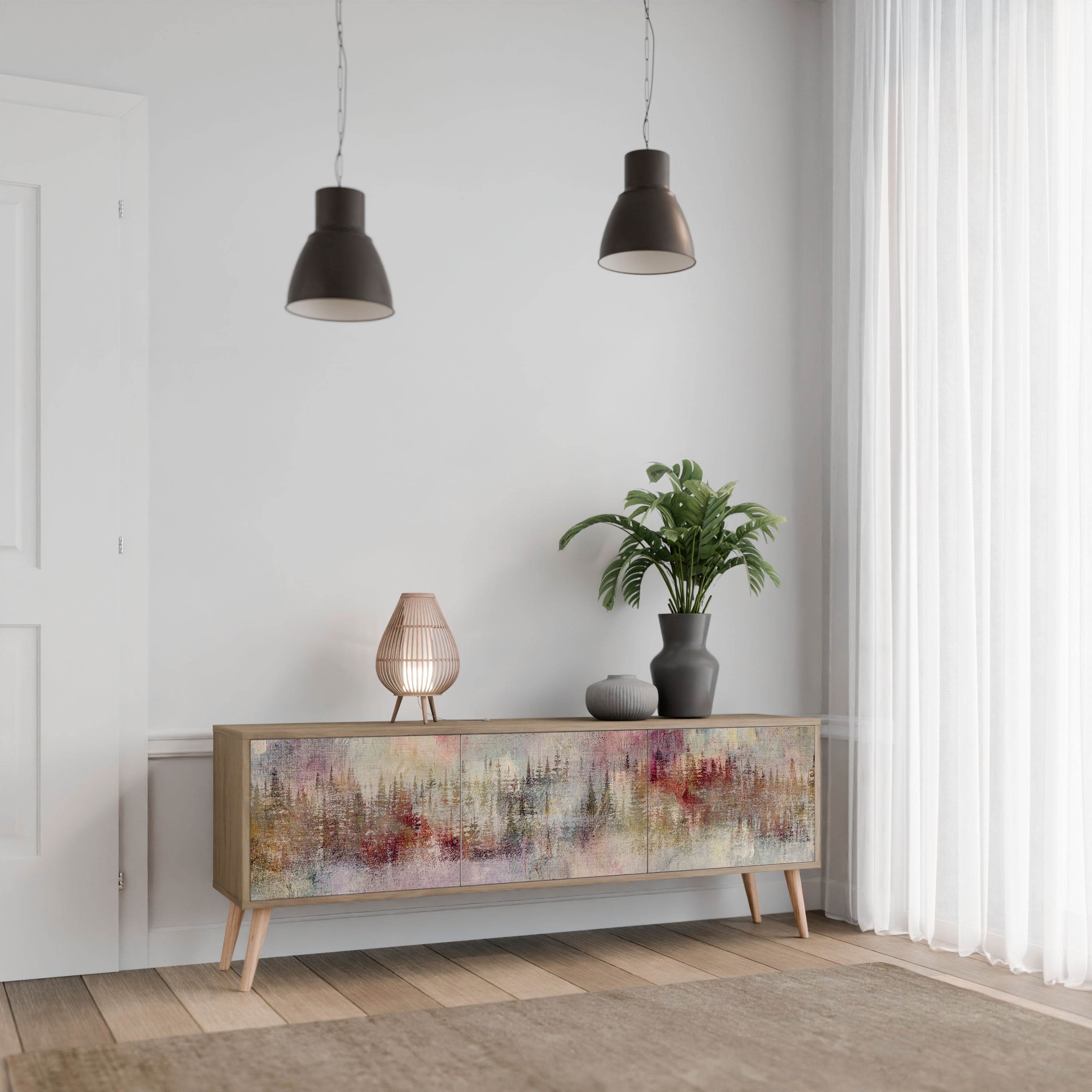 Mueble de TV de 3 puertas VEILED SUMMIT con efecto roble