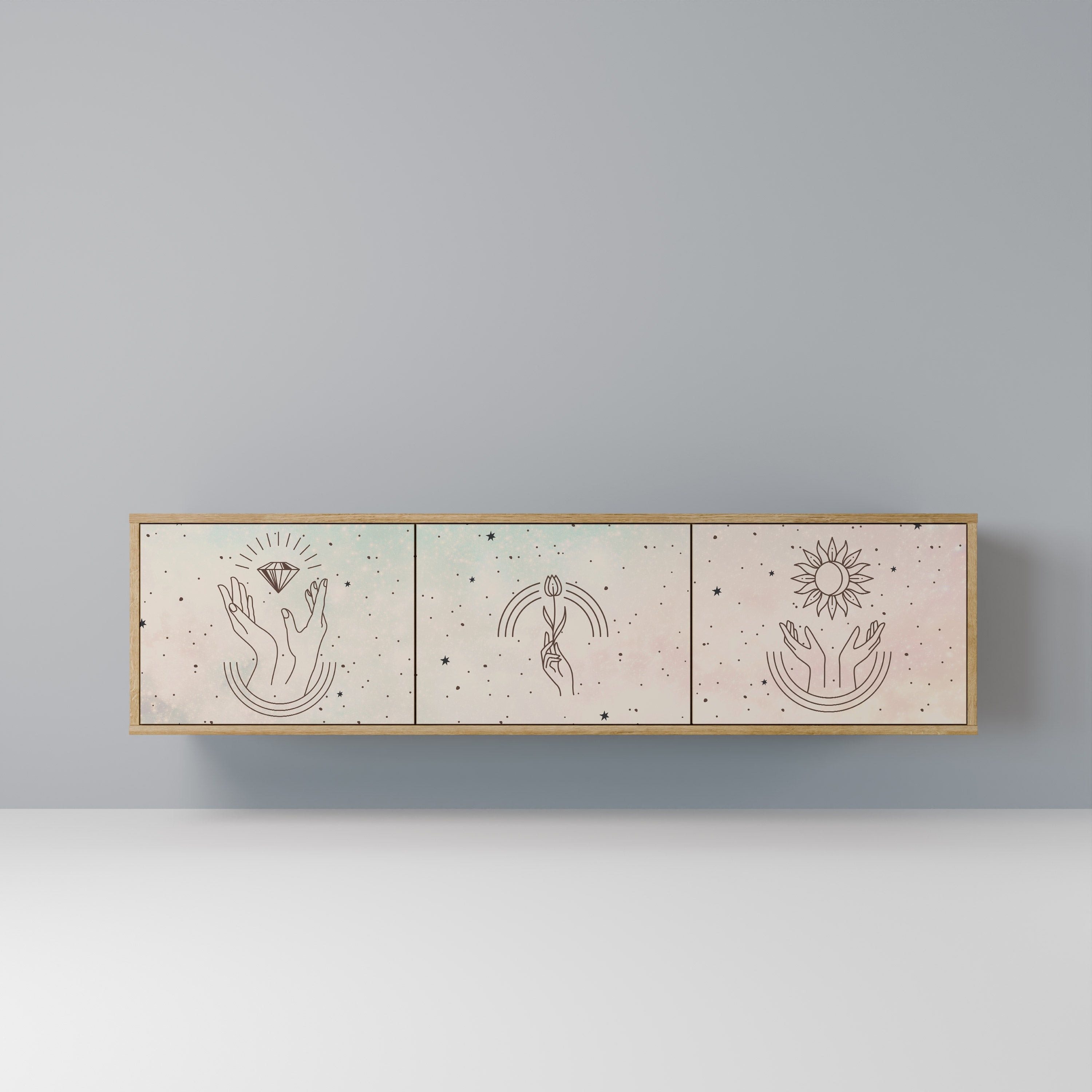 Mueble de TV de 3 puertas DELICATE BEAUTY con efecto roble