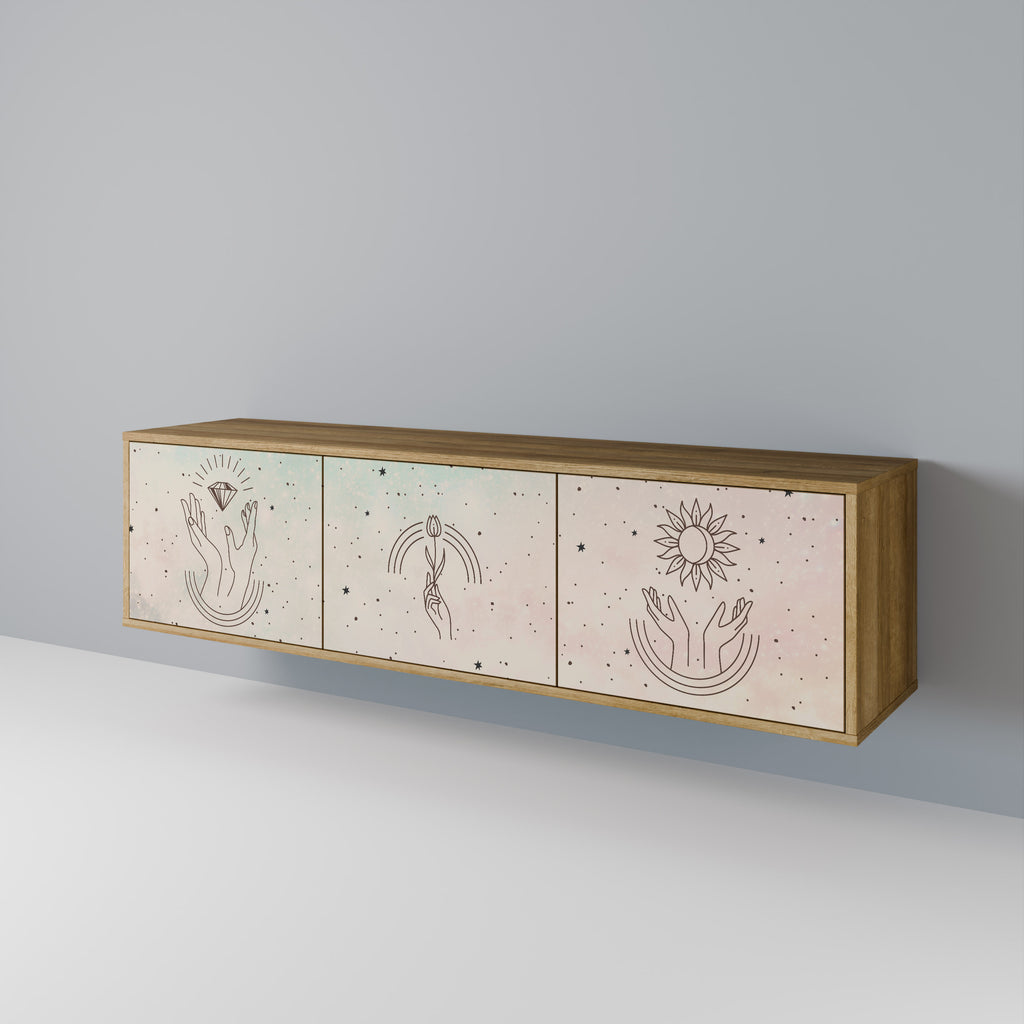 Mueble de TV de 3 puertas DELICATE BEAUTY con efecto roble