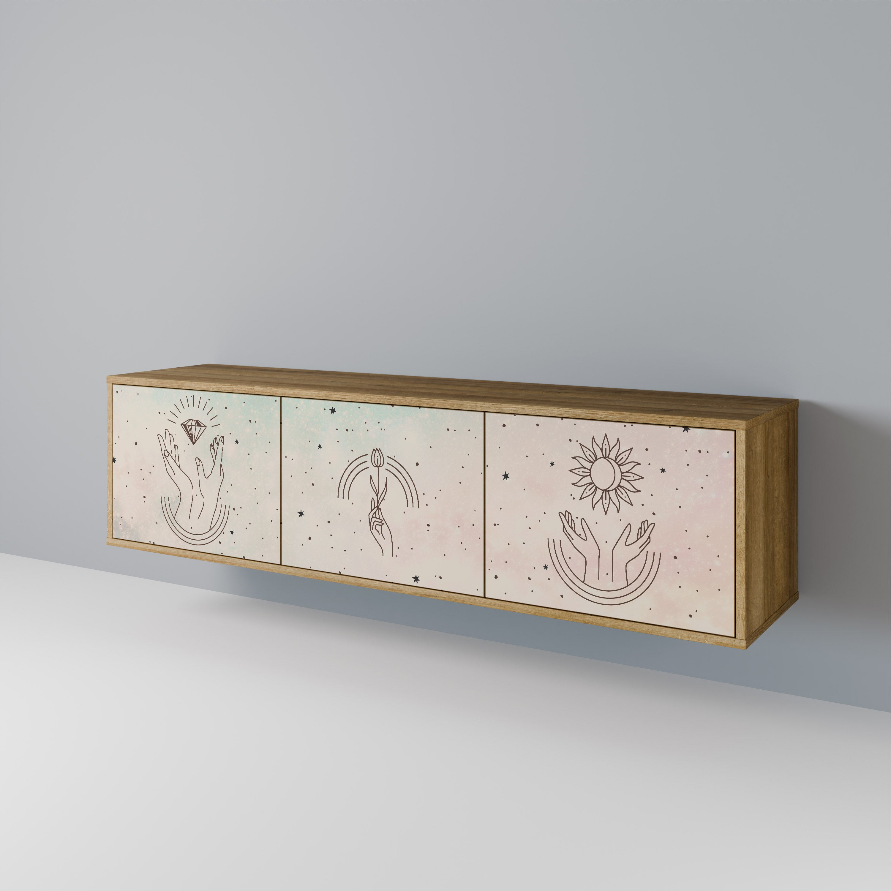 Mueble de TV de 3 puertas DELICATE BEAUTY con efecto roble