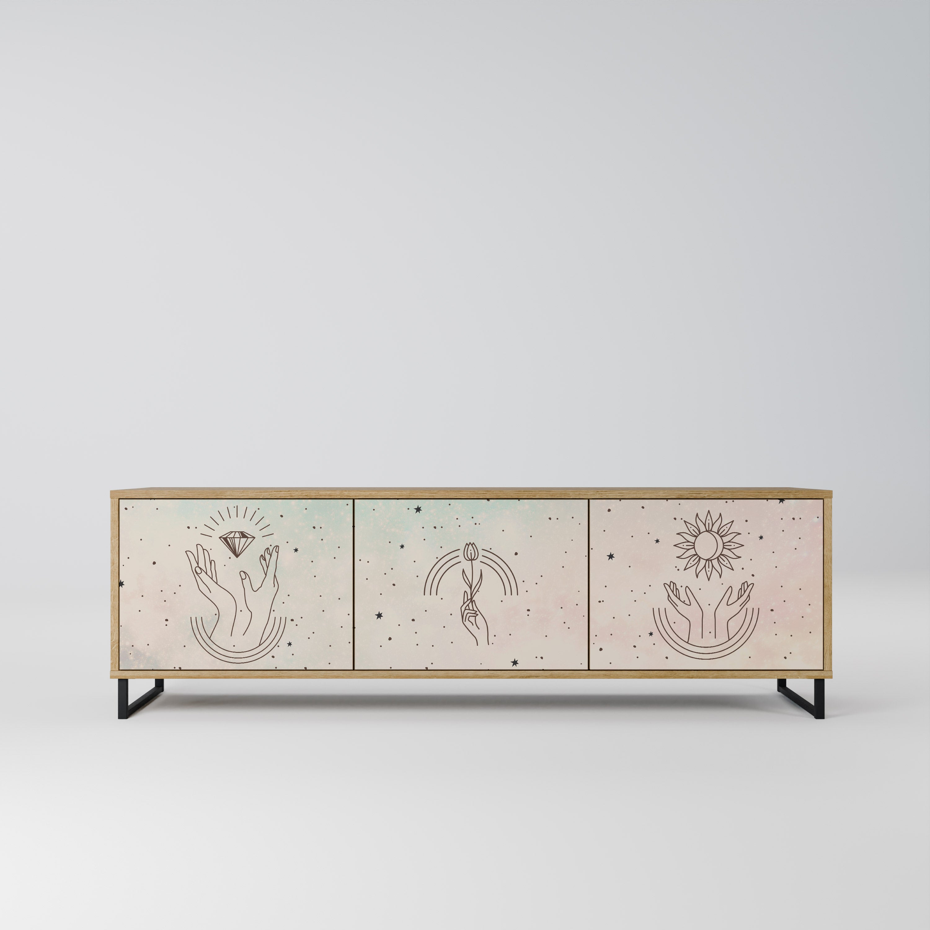 Mueble de TV de 3 puertas DELICATE BEAUTY con efecto roble
