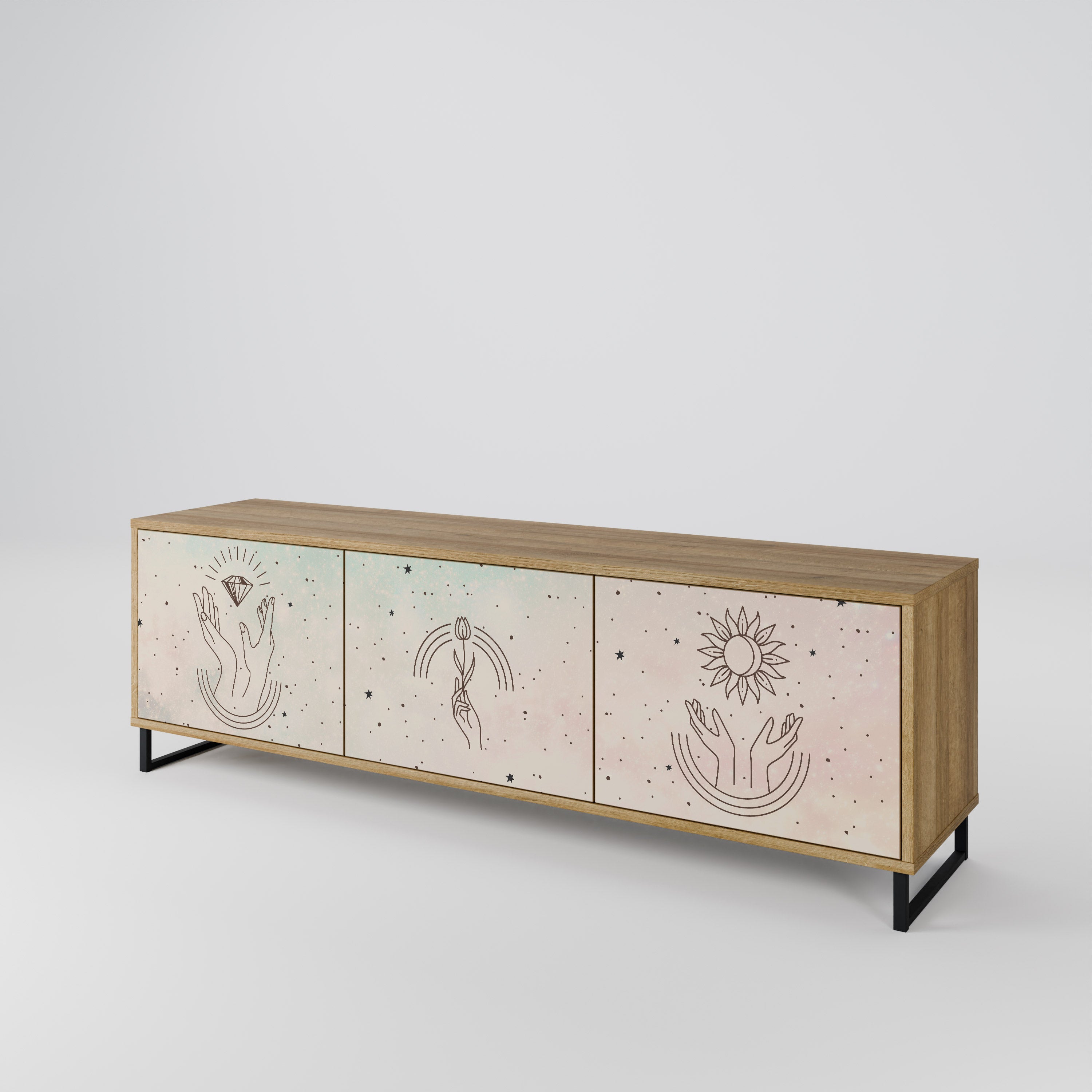 Mueble de TV de 3 puertas DELICATE BEAUTY con efecto roble