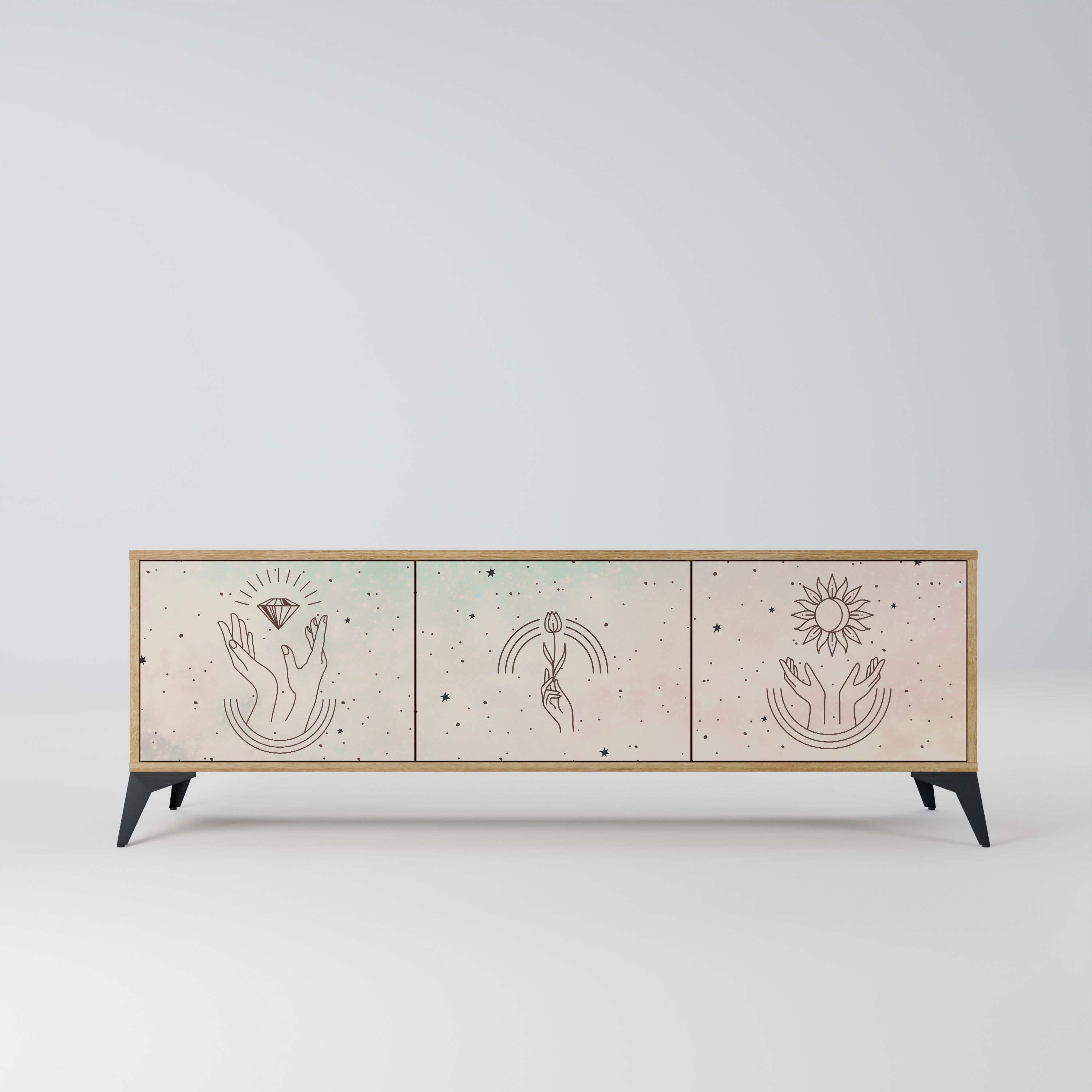 Mueble de TV de 3 puertas DELICATE BEAUTY con efecto roble