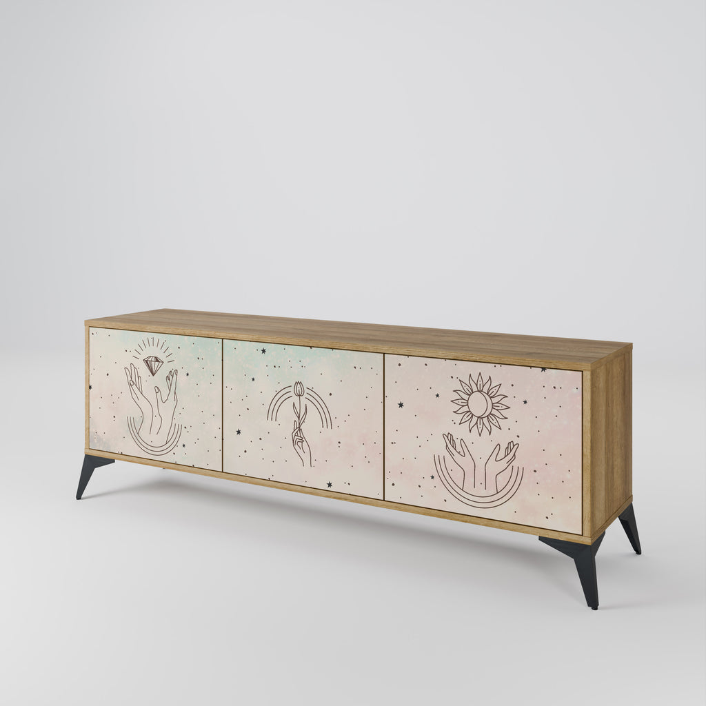 Mueble de TV de 3 puertas DELICATE BEAUTY con efecto roble
