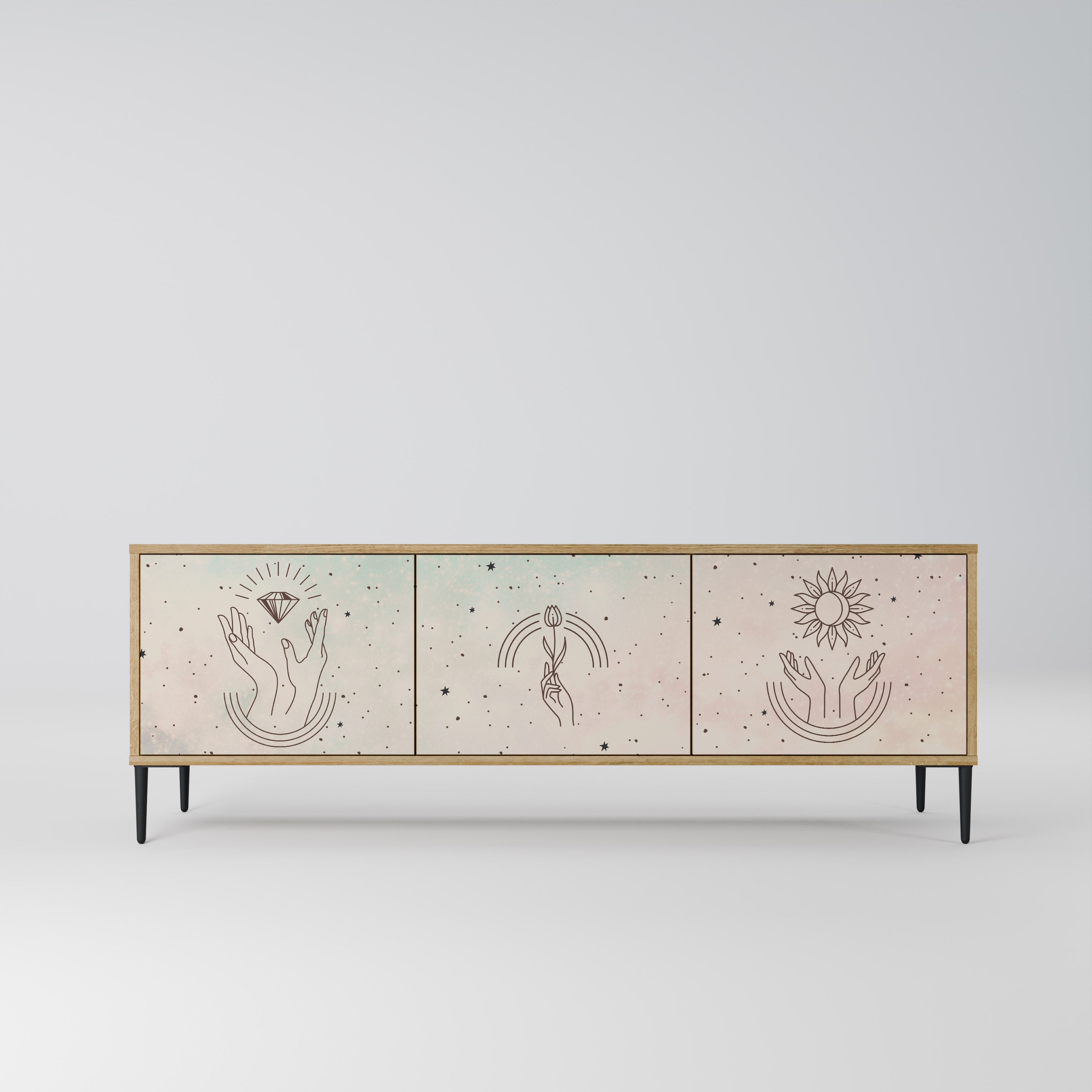 Mueble de TV de 3 puertas DELICATE BEAUTY con efecto roble