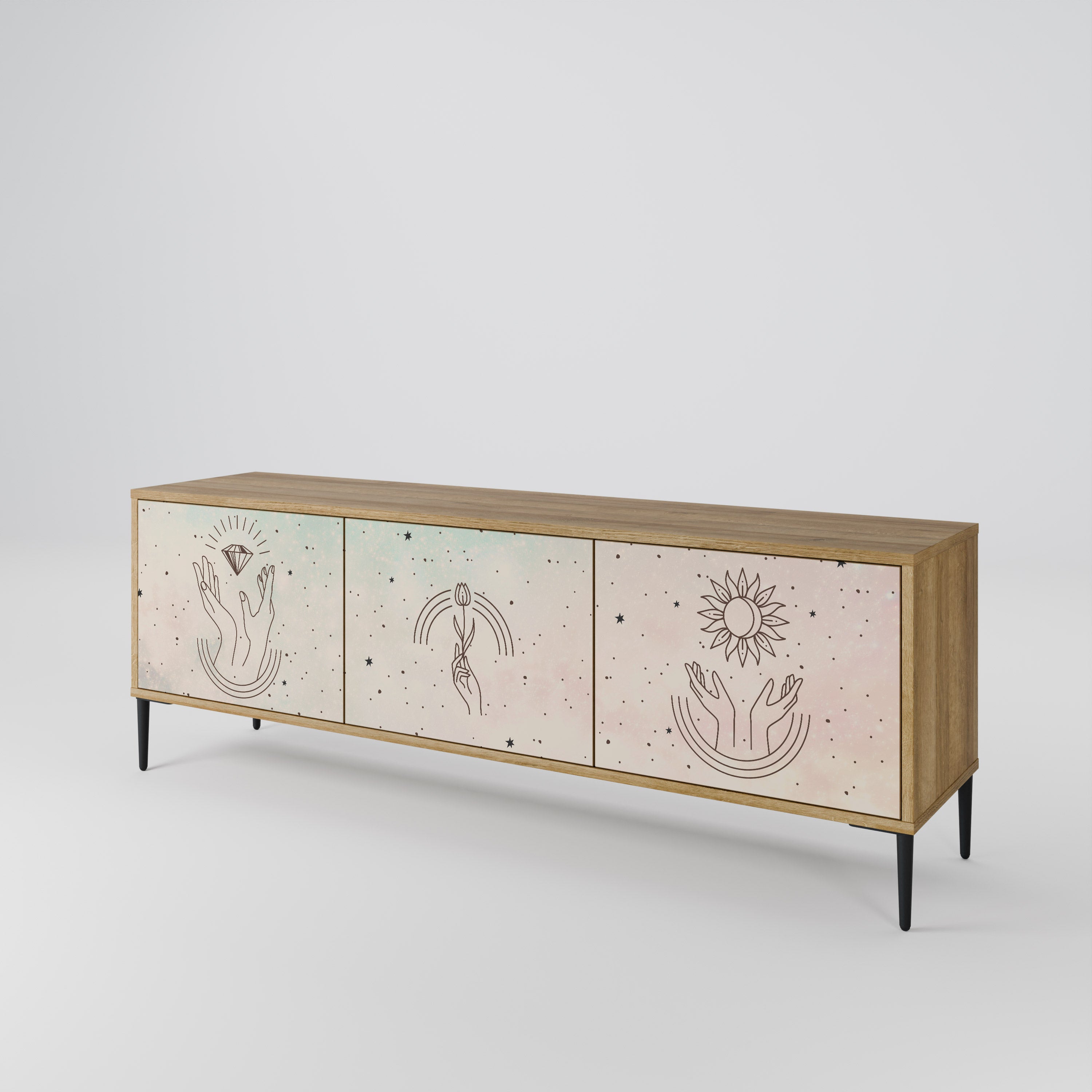 Mueble de TV de 3 puertas DELICATE BEAUTY con efecto roble