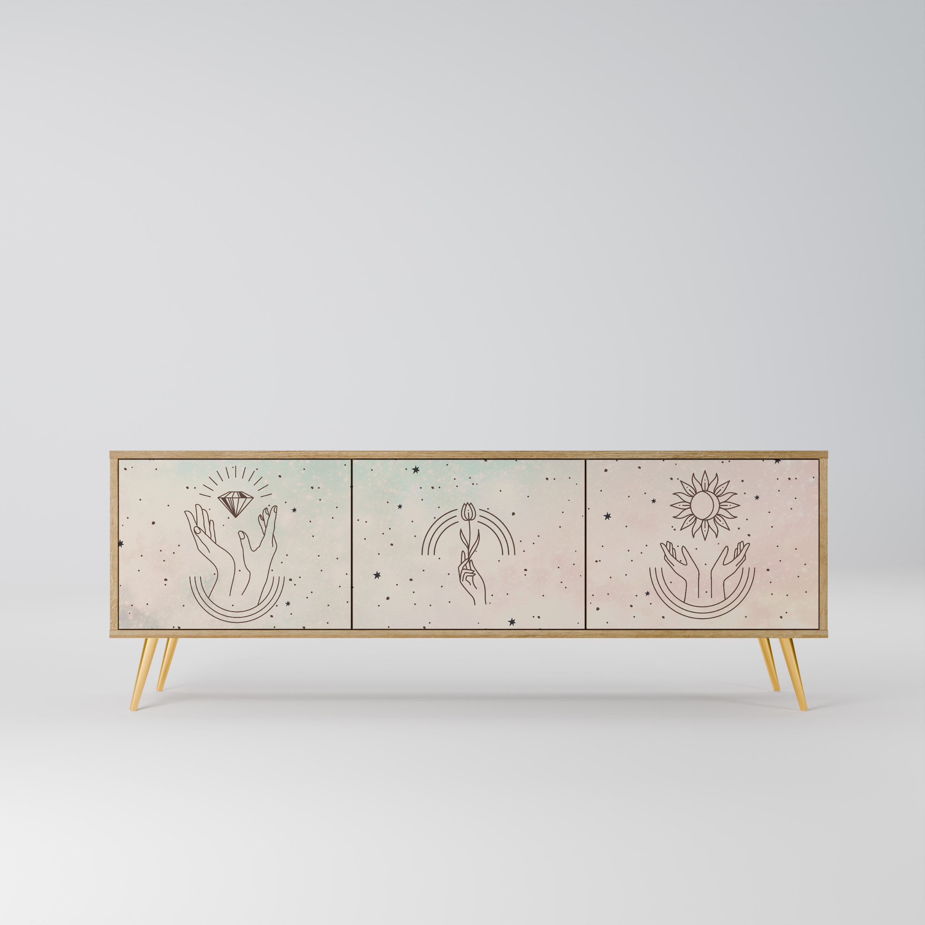Mueble de TV de 3 puertas DELICATE BEAUTY con efecto roble