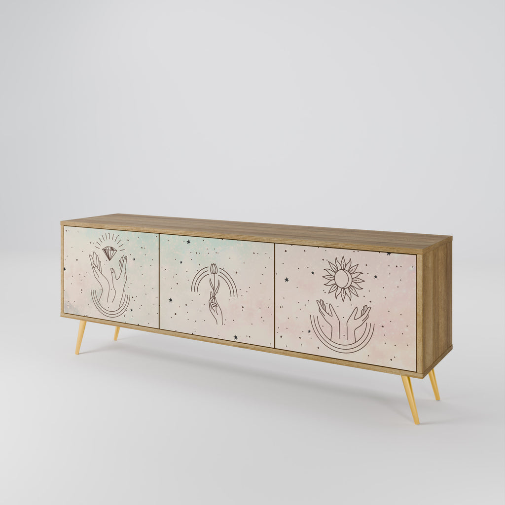 Mueble de TV de 3 puertas DELICATE BEAUTY con efecto roble