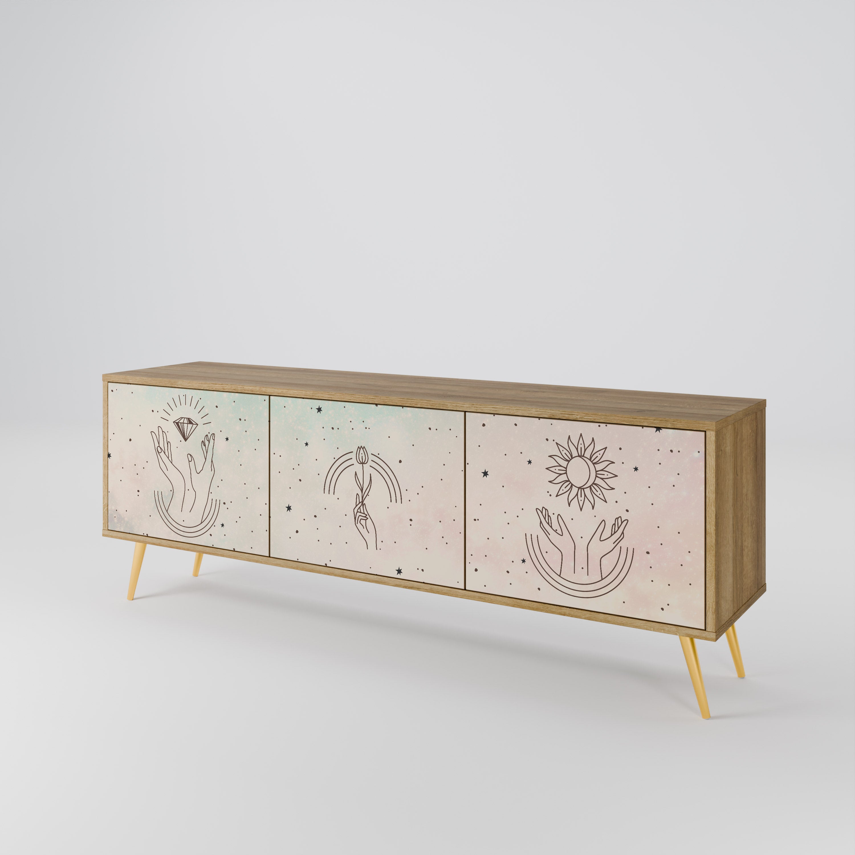 Mueble de TV de 3 puertas DELICATE BEAUTY con efecto roble